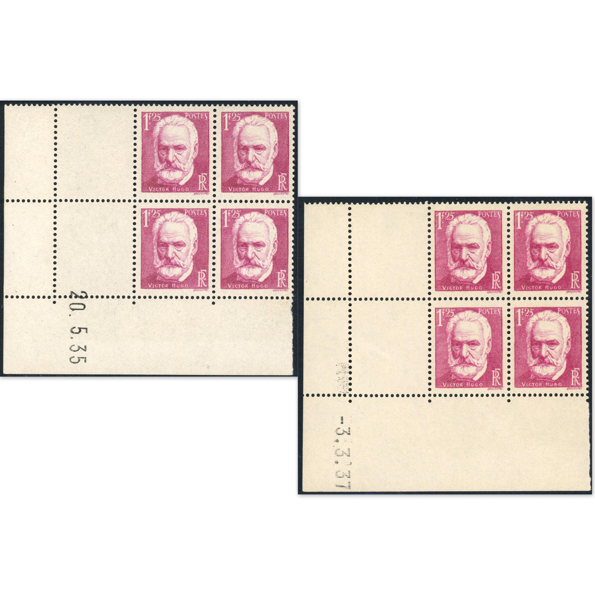 2 COINS DATÉS DE FRANCE VICTOR HUGO N°304 TIMBRES NEUFS** ANNÉE 1935 COTE 90€