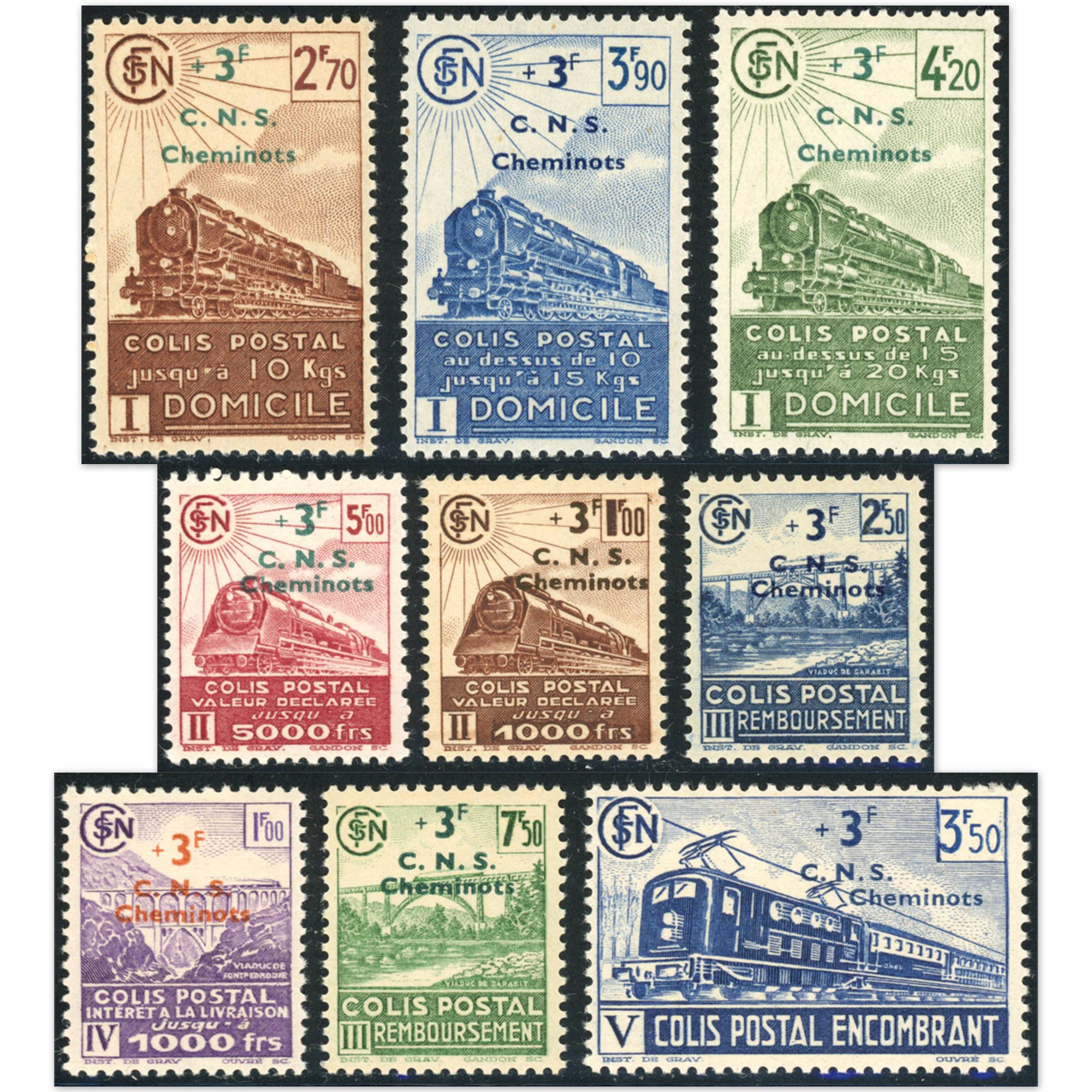 FRANCE COLIS POSTAUX N°191 À 199 SÉRIE COMPLÈTE TIMBRES NEUFS** COTE 195€