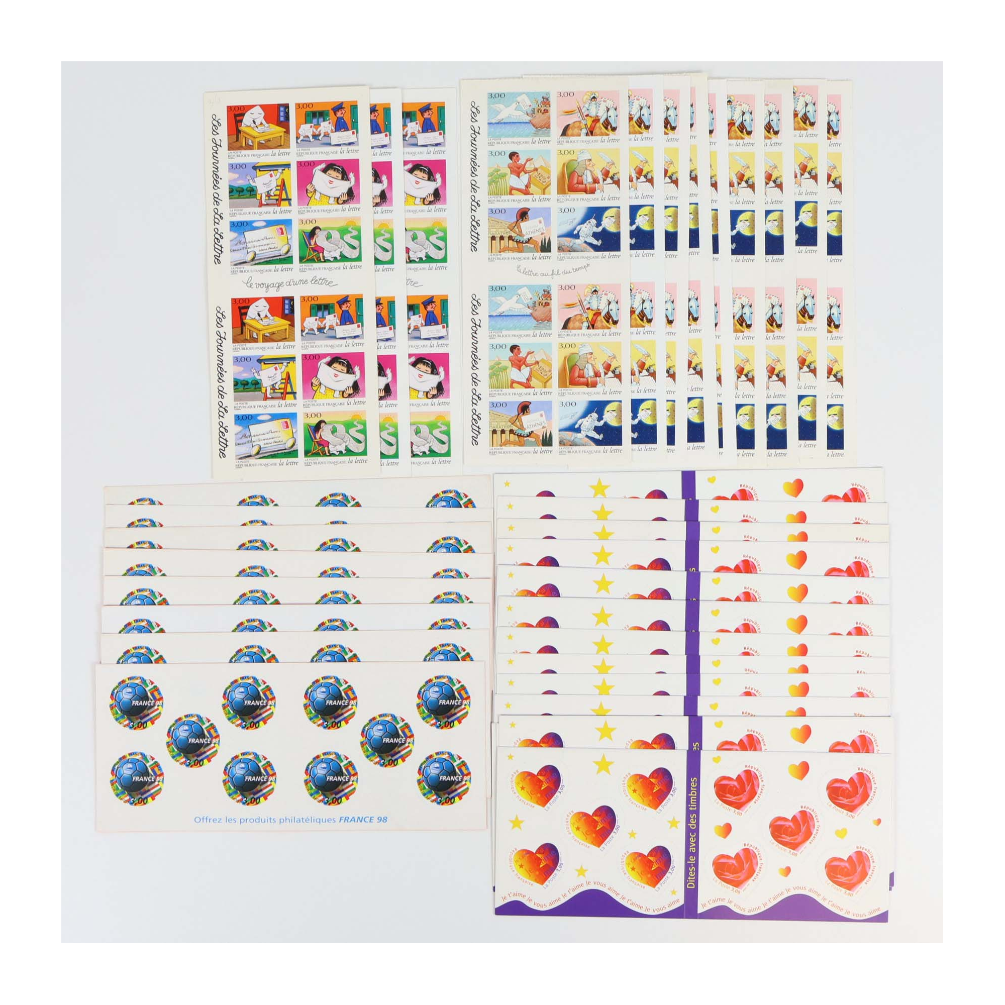 LOT CARNETS AUTOADHÉSIFS TIMBRES 3 FRANCS AVEC DÉFAUTS POUR AFFRANCHIR VF 155€