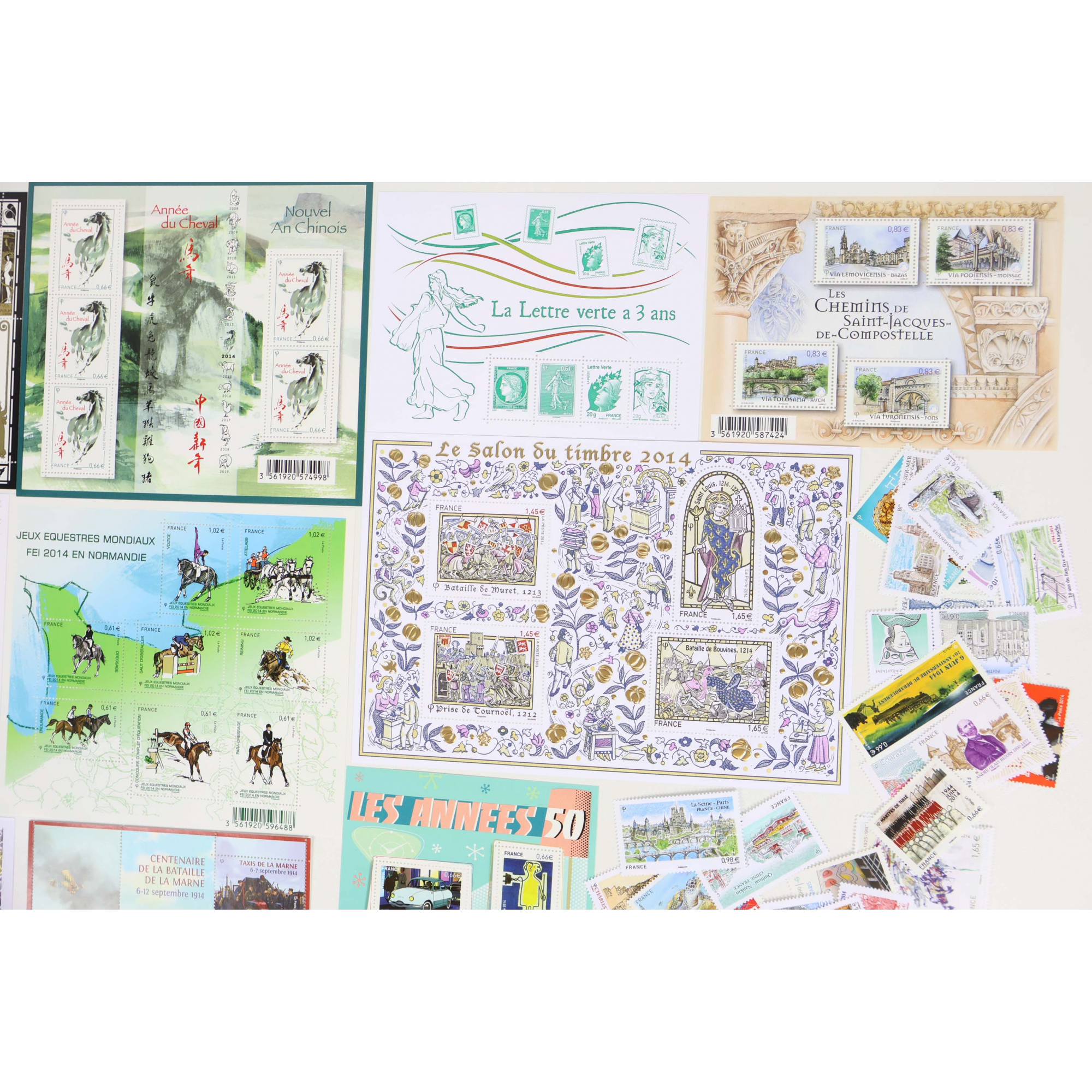 FRANCE LOT DE TIMBRES ET BLOCS-FEUILLET DE 2014 TIMBRES NEUFS** FACIALE 85€