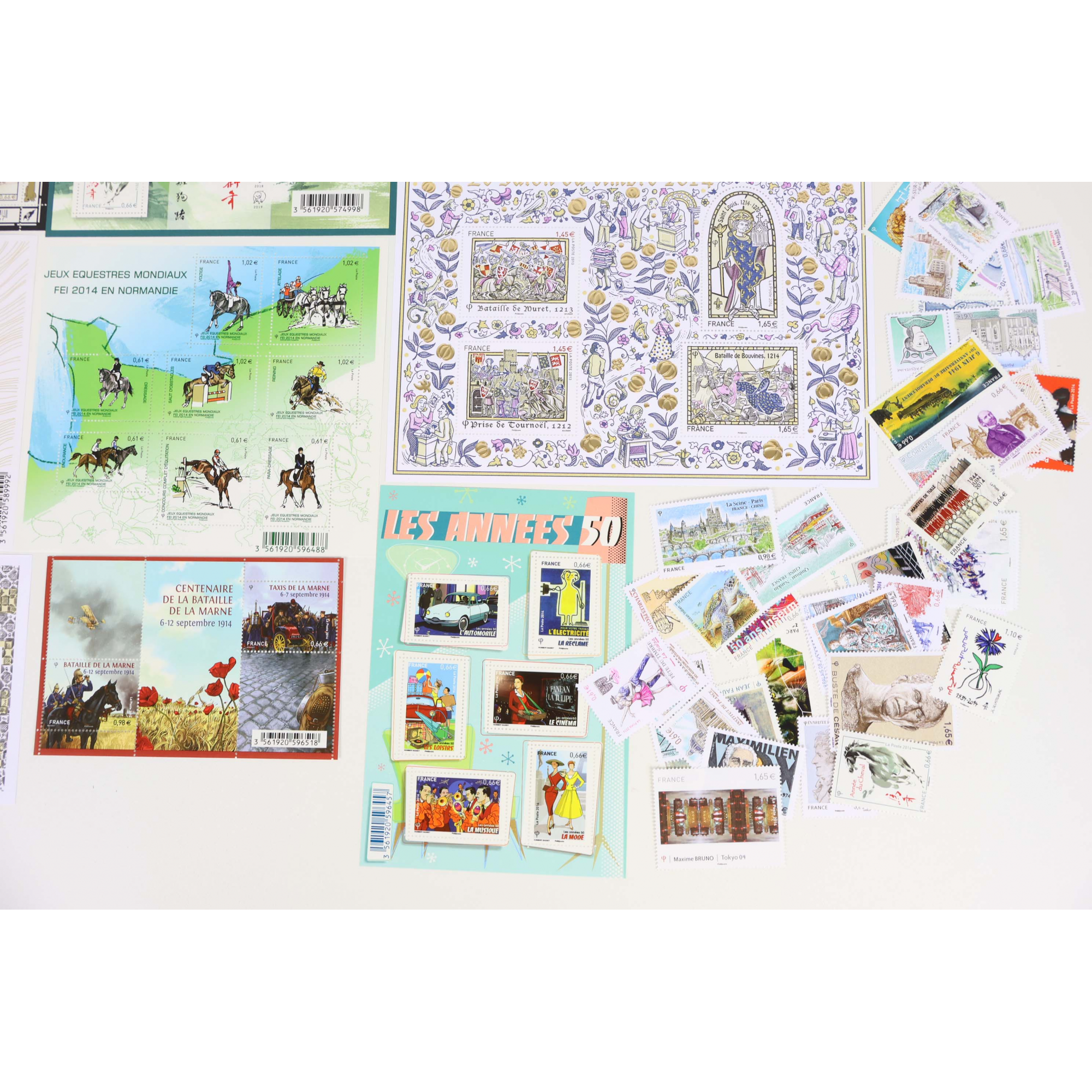 FRANCE LOT DE TIMBRES ET BLOCS-FEUILLET DE 2014 TIMBRES NEUFS** FACIALE 85€