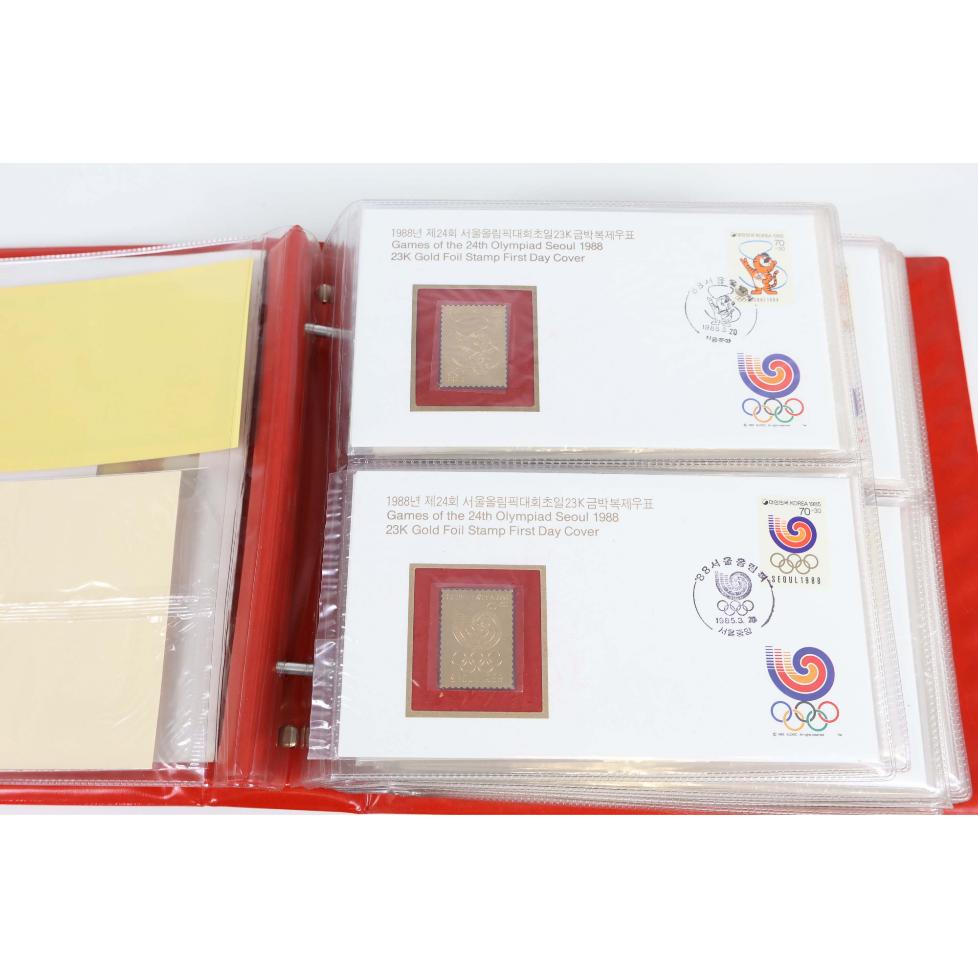 CORÉE DU SUD COLLECTION OFFICIELLE DE 32 ENVELOPPES OR 23 CARATS JO SEOUL