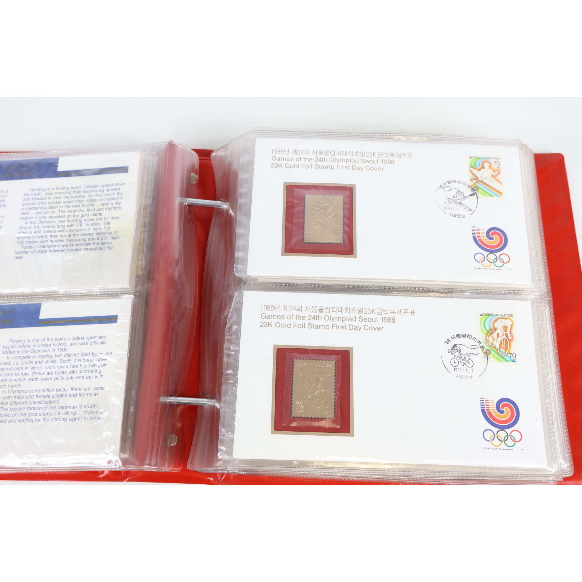 CORÉE DU SUD COLLECTION OFFICIELLE DE 32 ENVELOPPES OR 23 CARATS JO SEOUL