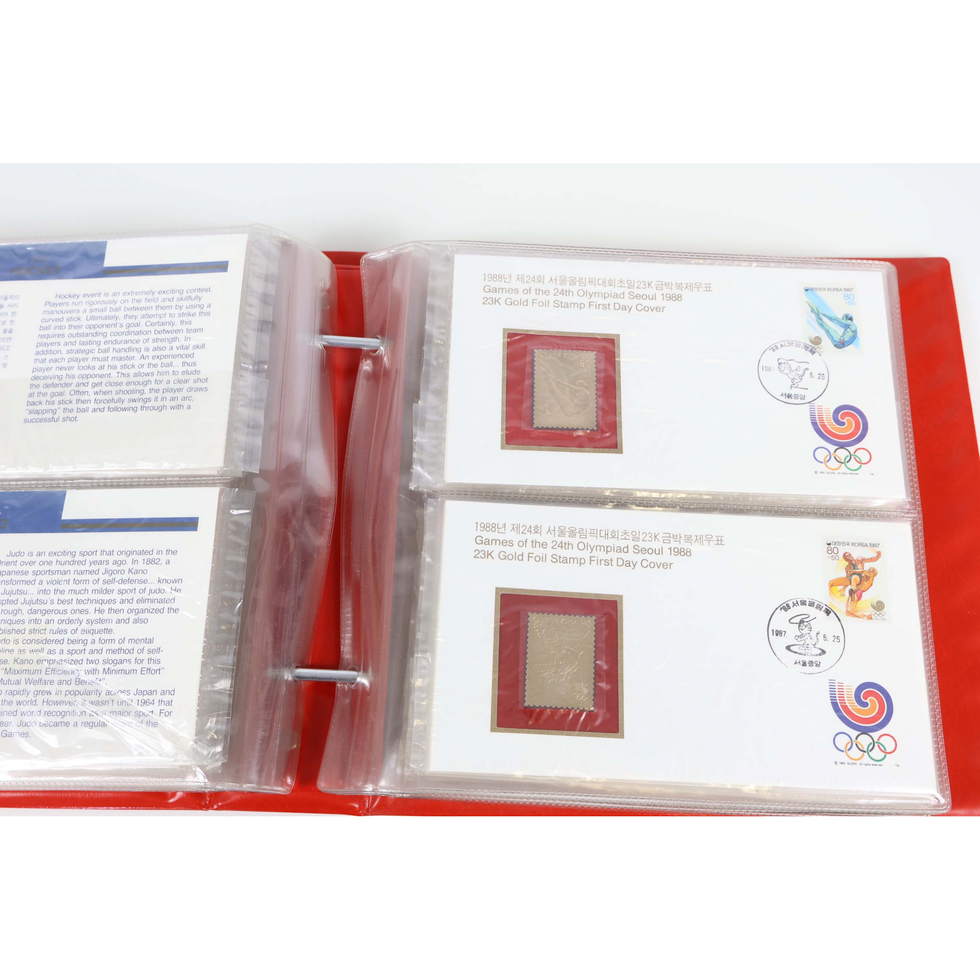 CORÉE DU SUD COLLECTION OFFICIELLE DE 32 ENVELOPPES OR 23 CARATS JO SEOUL