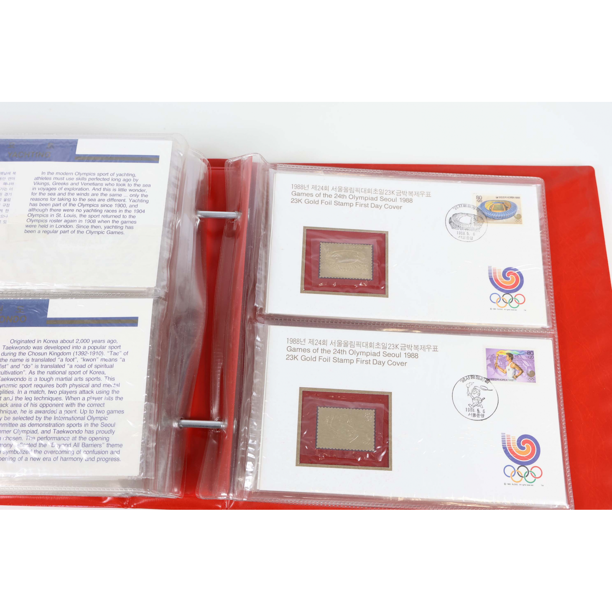 CORÉE DU SUD COLLECTION OFFICIELLE DE 32 ENVELOPPES OR 23 CARATS JO SEOUL