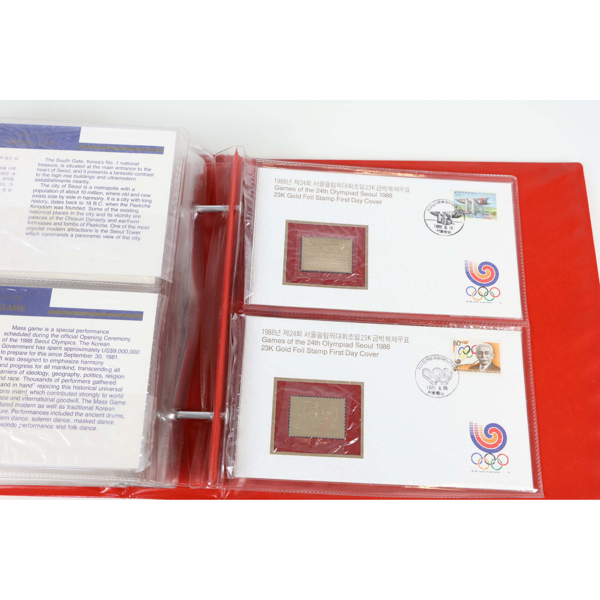 CORÉE DU SUD COLLECTION OFFICIELLE DE 32 ENVELOPPES OR 23 CARATS JO SEOUL