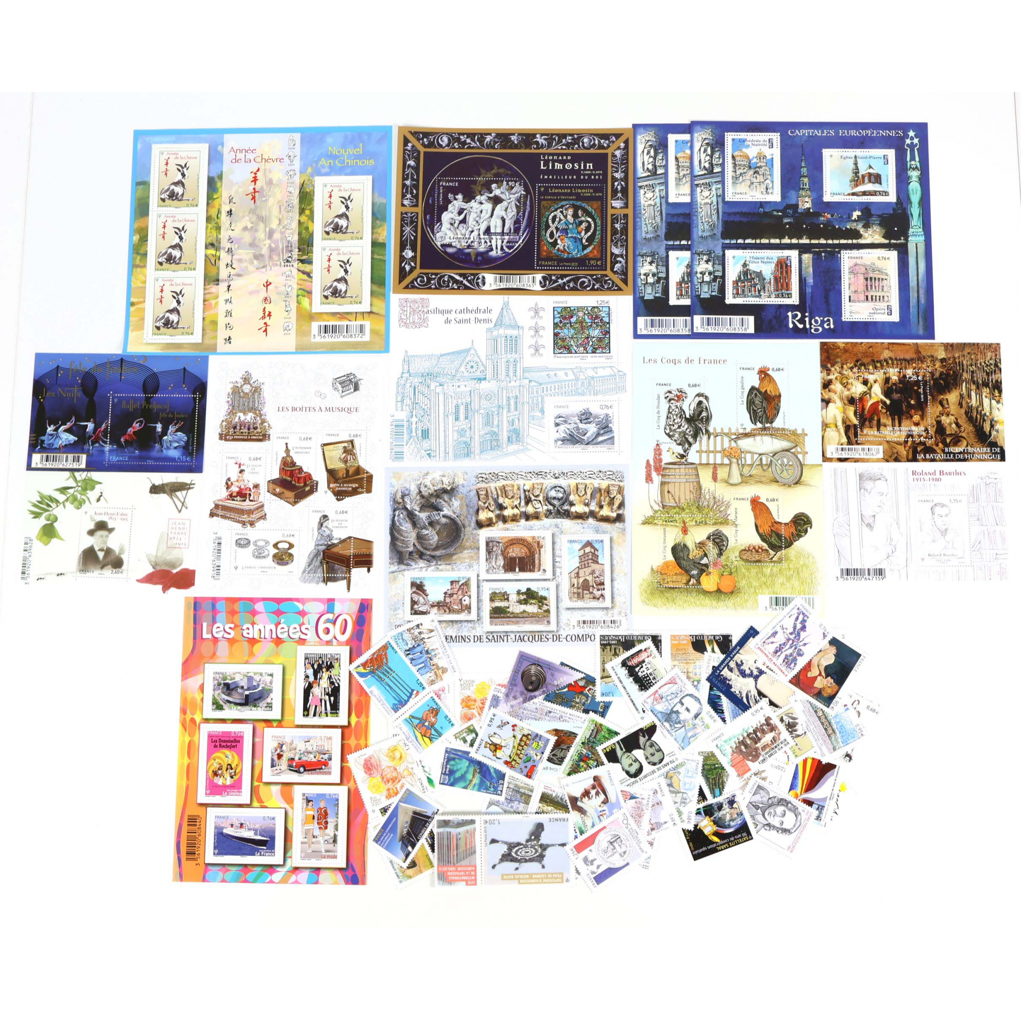 FRANCE LOT DE TIMBRES ET BLOCS-FEUILLET DE 2015 TIMBRES NEUFS** FACIALE 91€