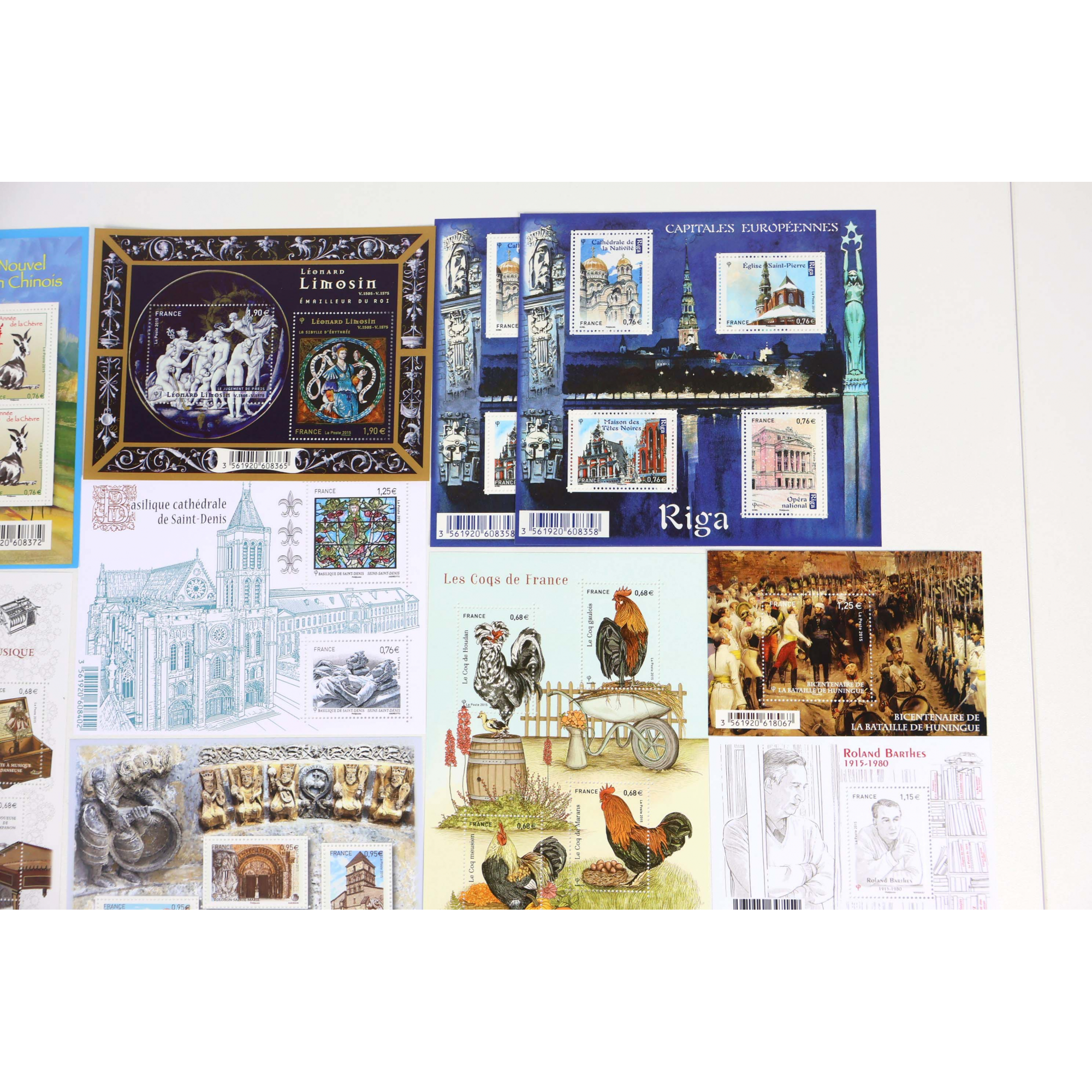 FRANCE LOT DE TIMBRES ET BLOCS-FEUILLET DE 2015 TIMBRES NEUFS** FACIALE 91€