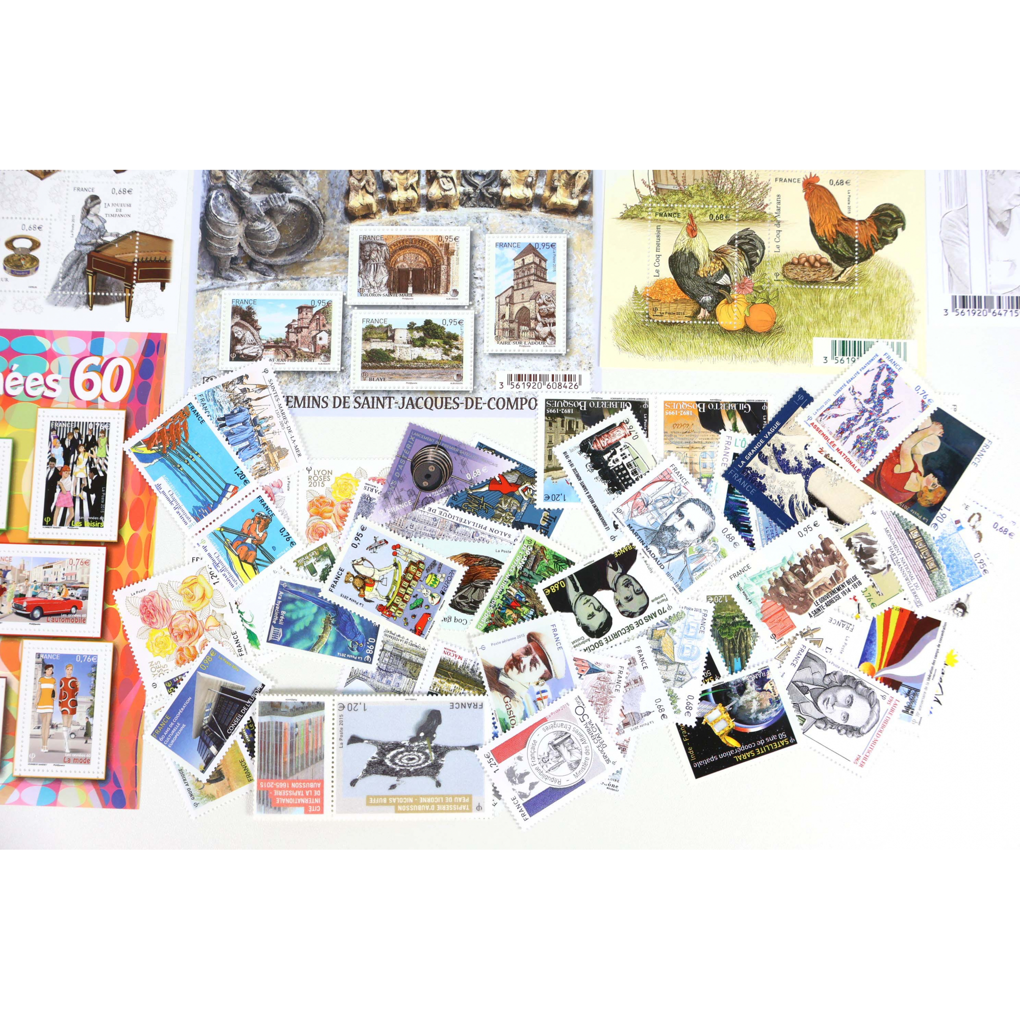 FRANCE LOT DE TIMBRES ET BLOCS-FEUILLET DE 2015 TIMBRES NEUFS** FACIALE 91€
