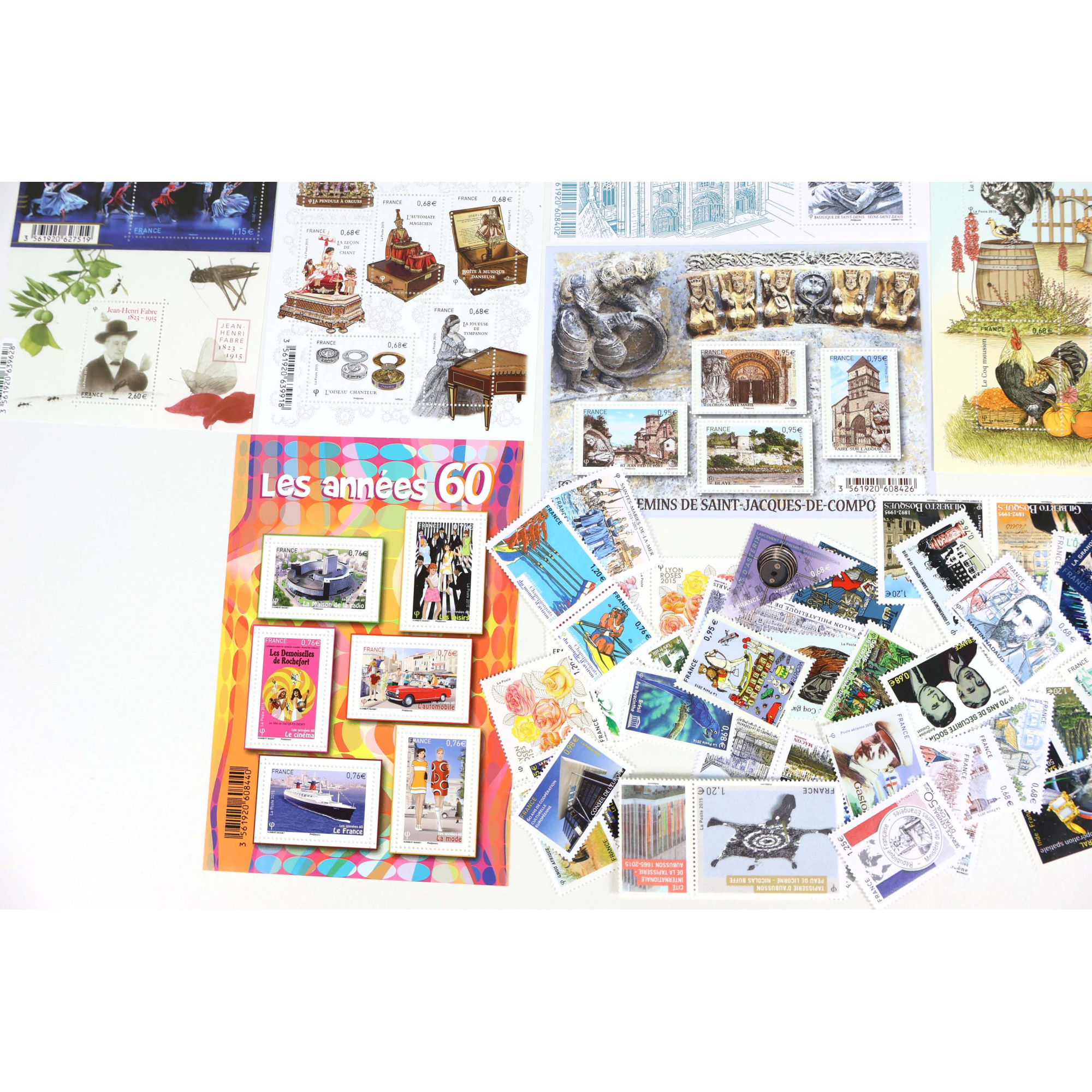 FRANCE LOT DE TIMBRES ET BLOCS-FEUILLET DE 2015 TIMBRES NEUFS** FACIALE 91€