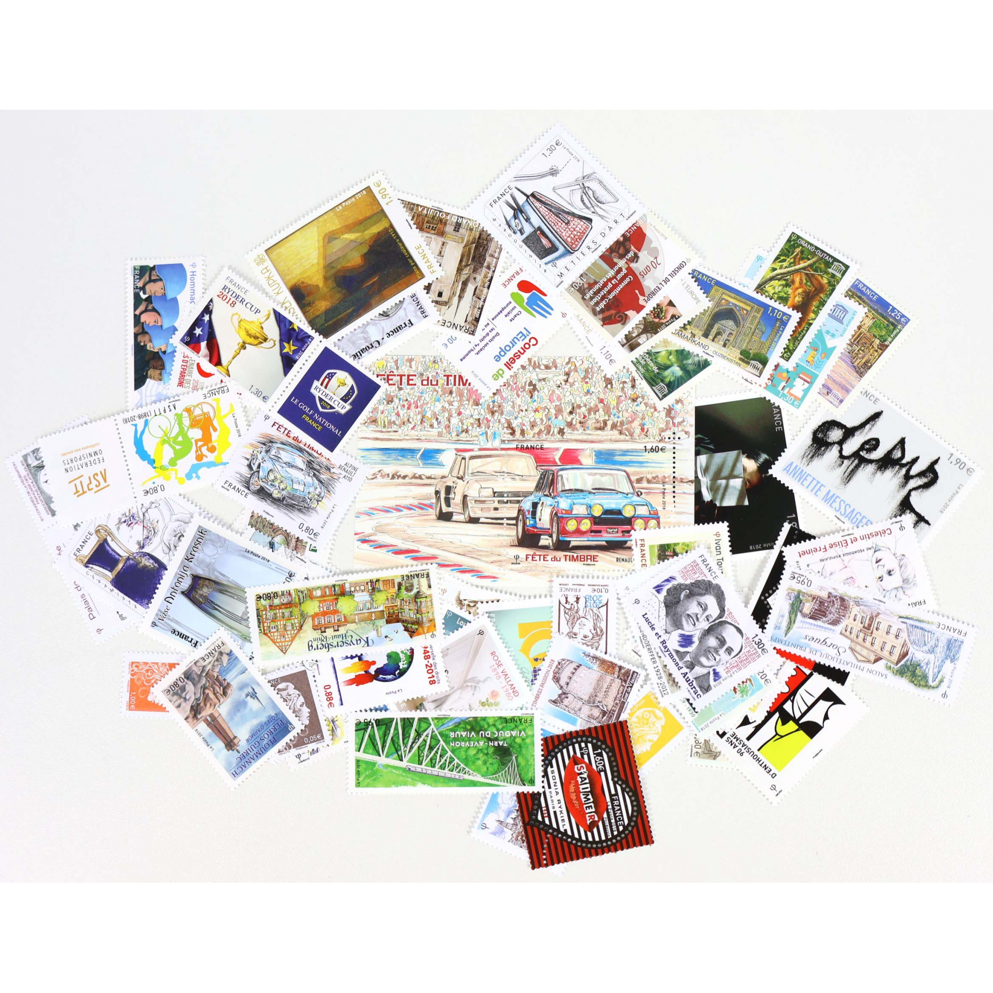 FRANCE LOT DE TIMBRES ET BLOCS-FEUILLET DE 2018 TIMBRES NEUFS** FACIALE 63€