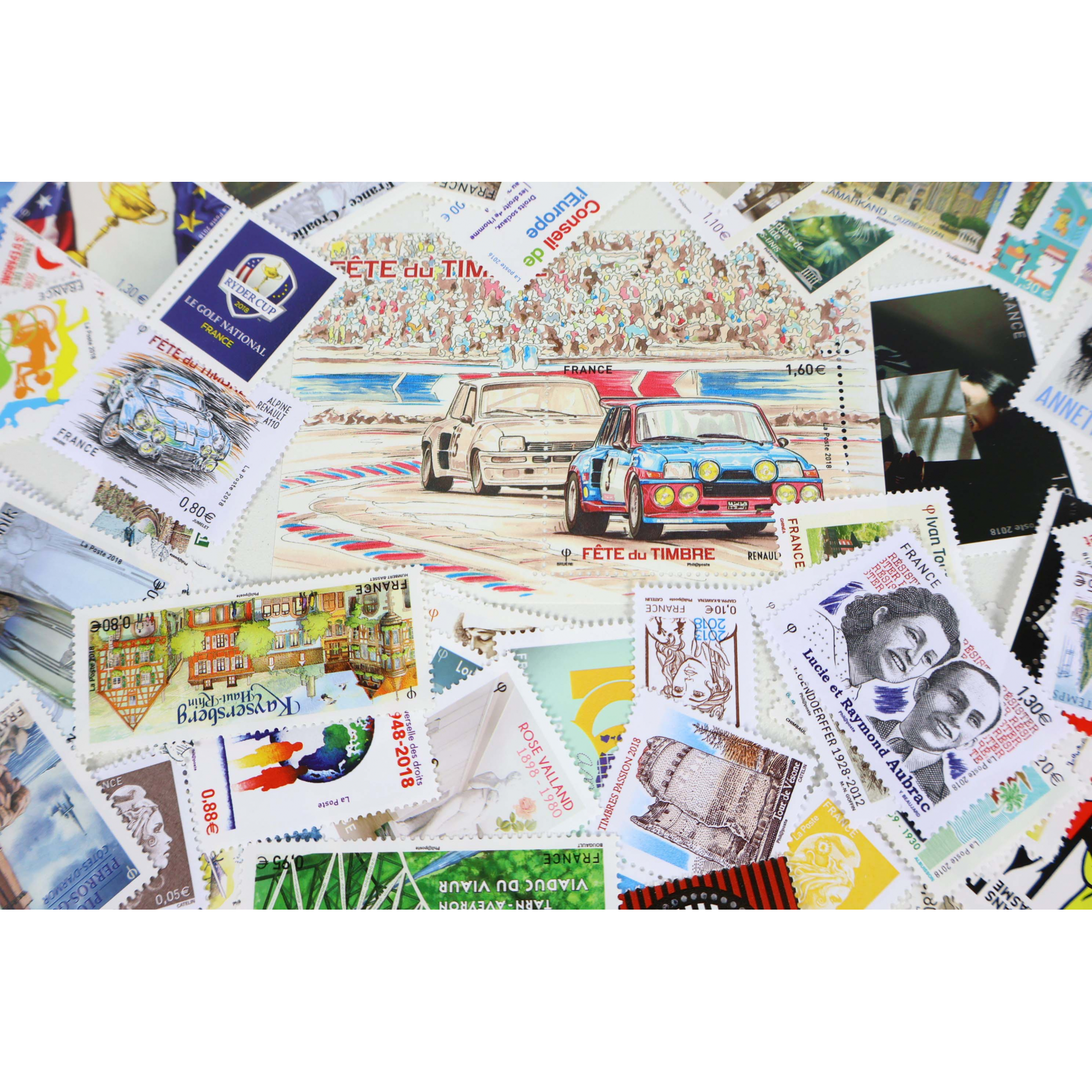 FRANCE LOT DE TIMBRES ET BLOCS-FEUILLET DE 2018 TIMBRES NEUFS** FACIALE 63€