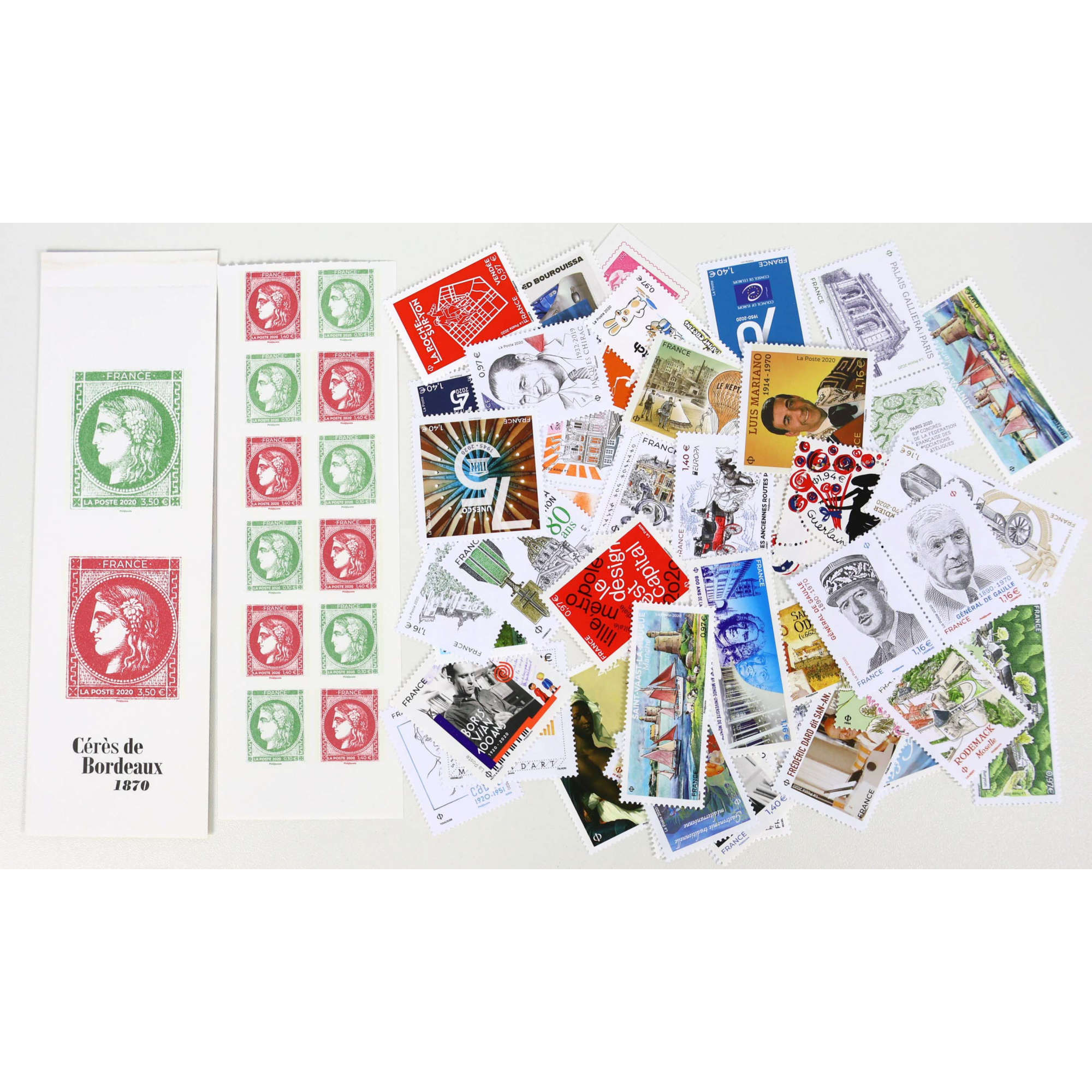 FRANCE LOT DE TIMBRES DE L'ANNÉE 2020 TIMBRES NEUFS** FACIALE 78€