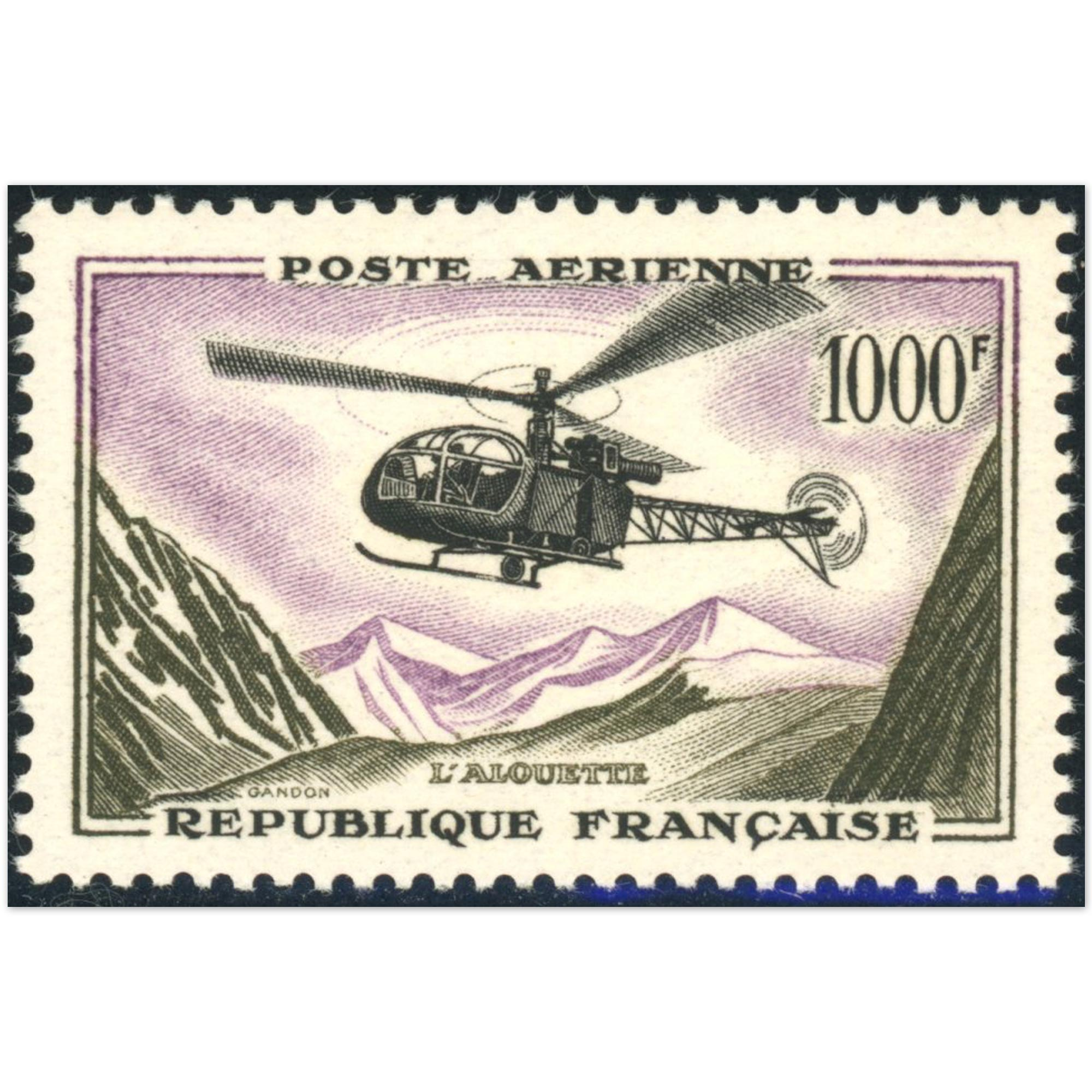 TIMBRE POSTE AÉRIENNE N°37 NEUF** 1000F. ALOUETTE SÉRIE PROTOTYPES QUALITÉ LUXE