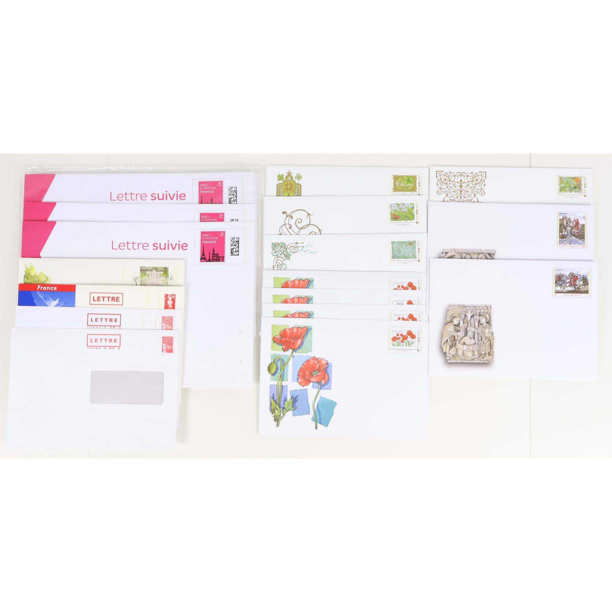 LOT DE 26 ENVELOPPES FRANCE PRÉ-AFFRANCHIES POUR ENVOIS 50g / SUIVIES 100g
