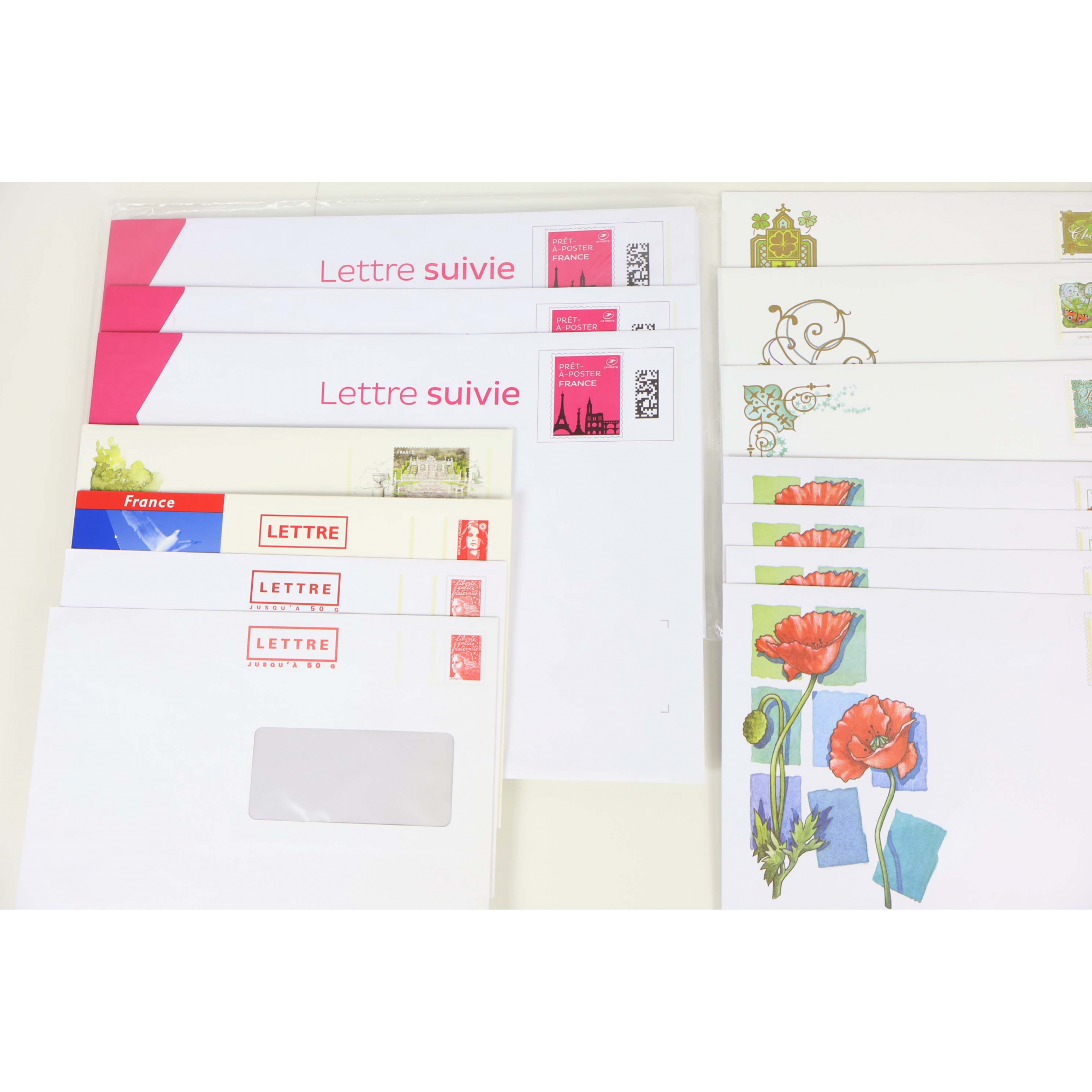 LOT DE 26 ENVELOPPES FRANCE PRÉ-AFFRANCHIES POUR ENVOIS 50g / SUIVIES 100g