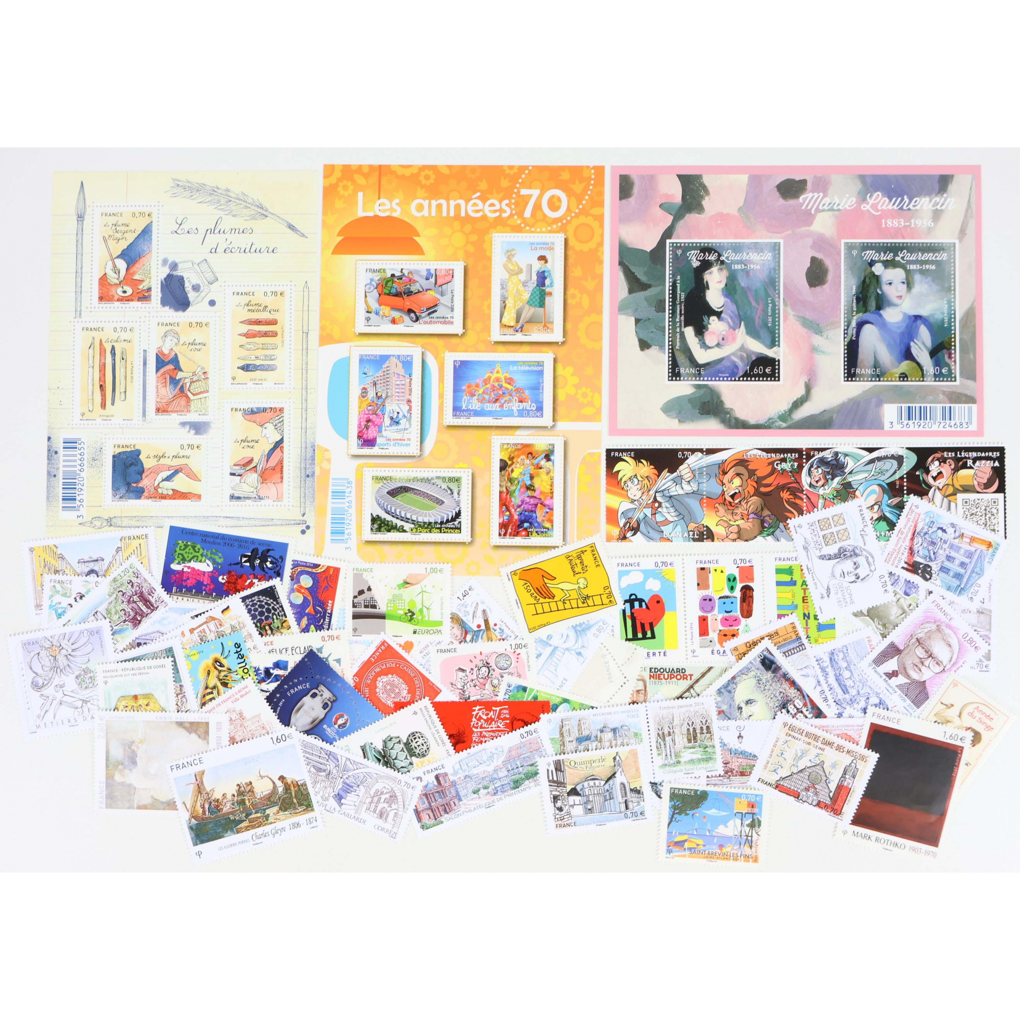 FRANCE LOT DE TIMBRES ET BLOCS-FEUILLET DE 2016 TIMBRES NEUFS** FACIALE 68€