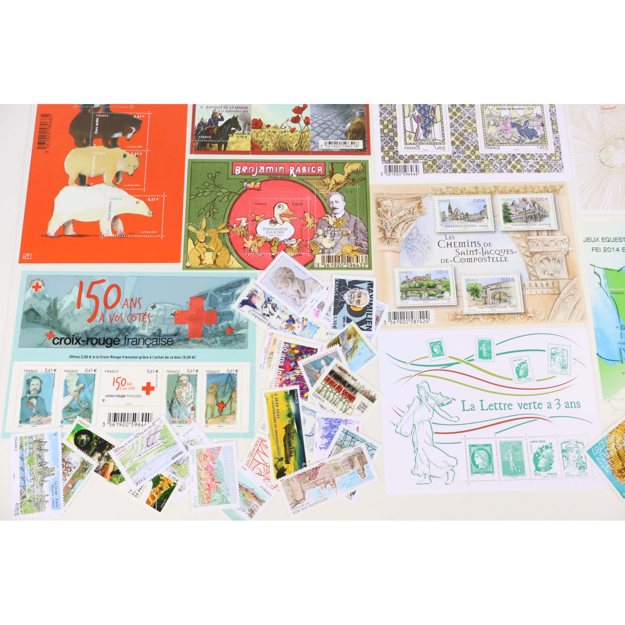FRANCE LOT DE TIMBRES ET BLOCS-FEUILLET DE 2014 TIMBRES NEUFS** FACIALE 90€