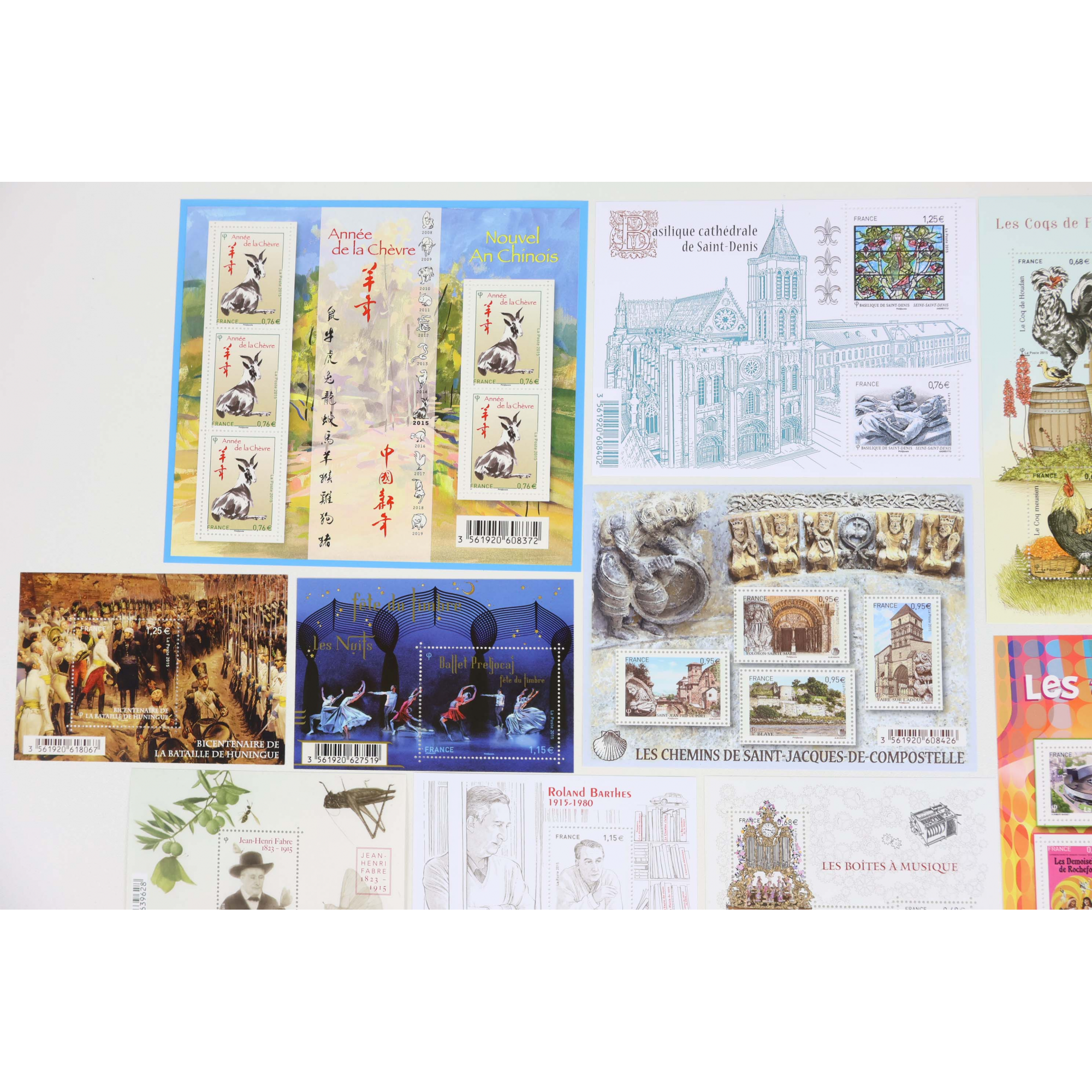 FRANCE LOT DE TIMBRES ET BLOCS-FEUILLET DE 2015 TIMBRES NEUFS** FACIALE 82€