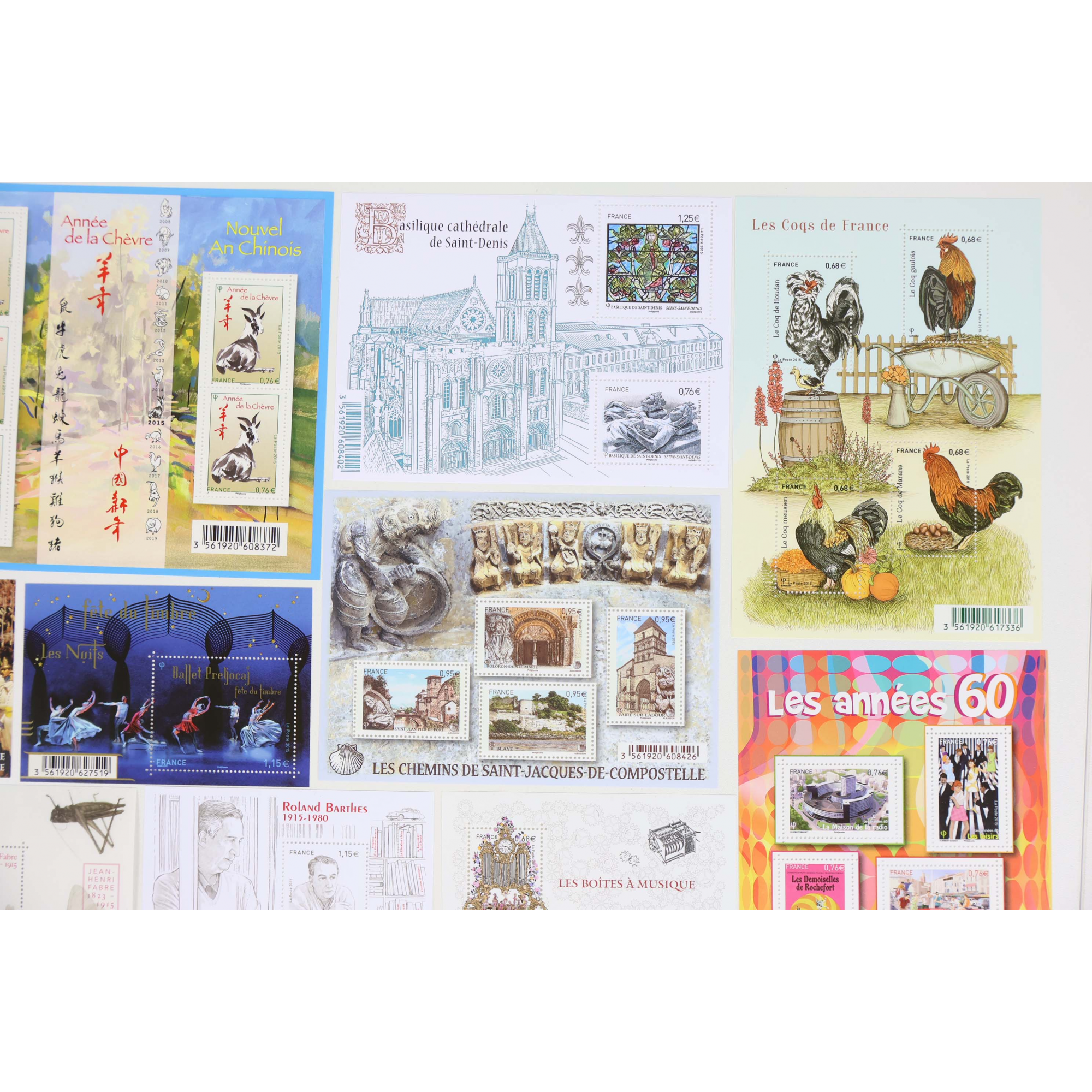 FRANCE LOT DE TIMBRES ET BLOCS-FEUILLET DE 2015 TIMBRES NEUFS** FACIALE 82€