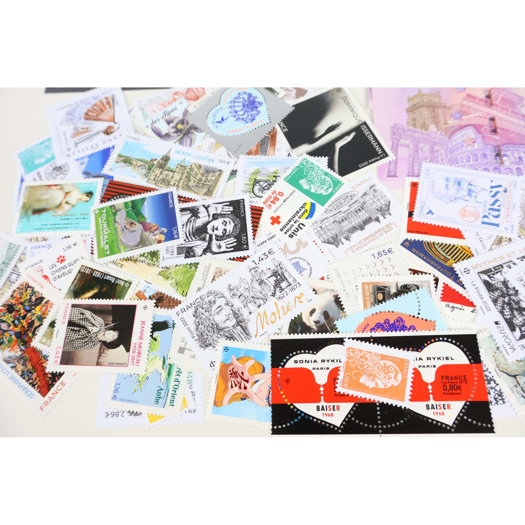 FRANCE LOT DE TIMBRES-POSTE MODERNES DE 2018 À 2023 AVEC BILLETS EUROS NEUFS**