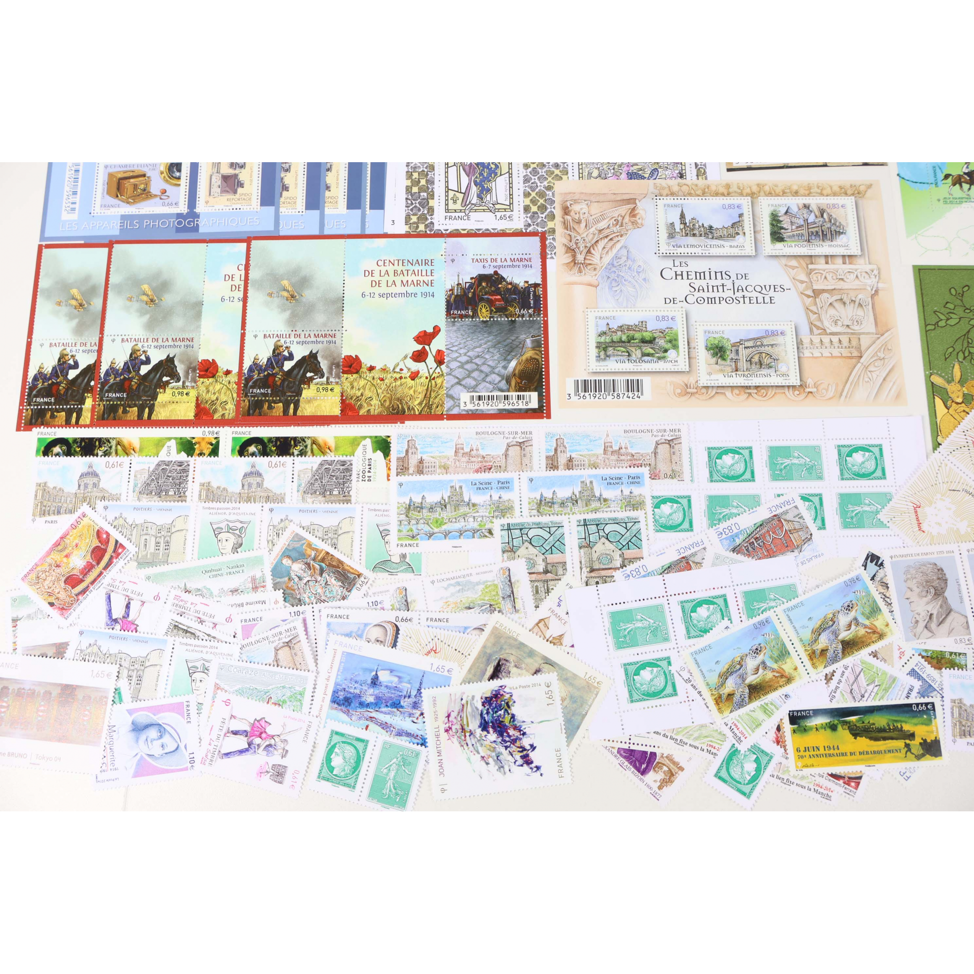 LOT DE TIMBRES ET BLOCS-FEUILLETS FRANCE DE L'ANNÉE 2014 NEUFS** FACIALE 214.45€