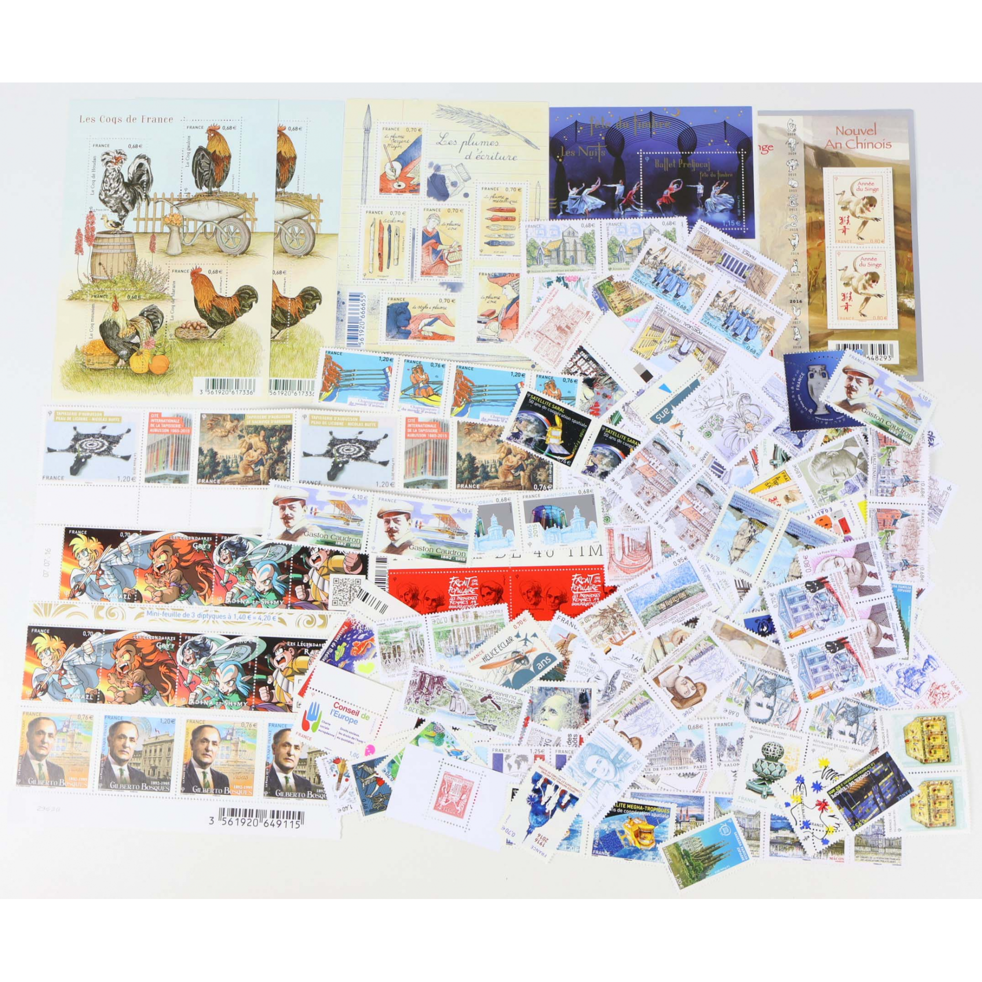 FRANCE, LOT DE TIMBRES ET BLOCS-FEUILLETS DE 2015 - 2016 NEUFS** FACIALE 168.79€