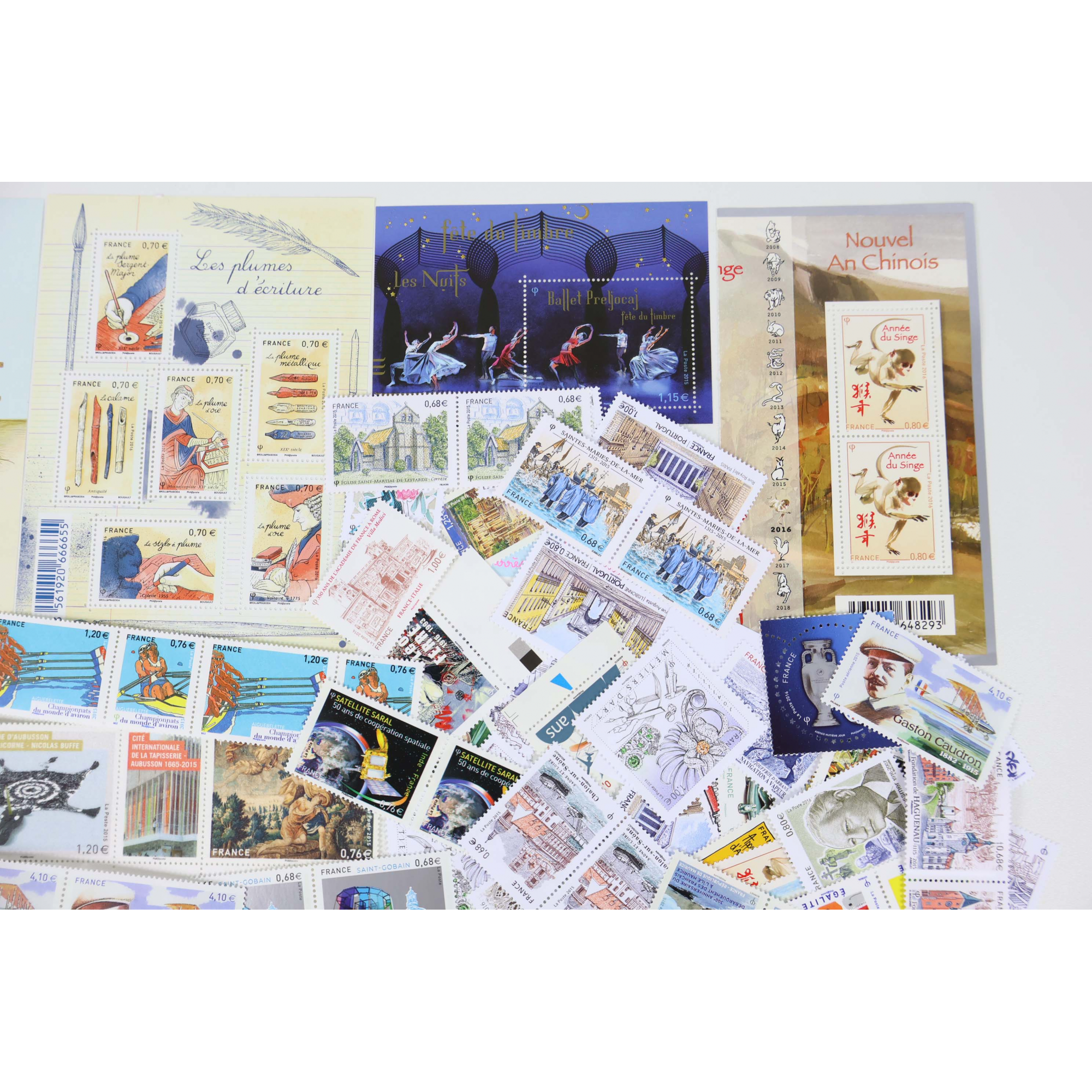 FRANCE, LOT DE TIMBRES ET BLOCS-FEUILLETS DE 2015 - 2016 NEUFS** FACIALE 168.79€