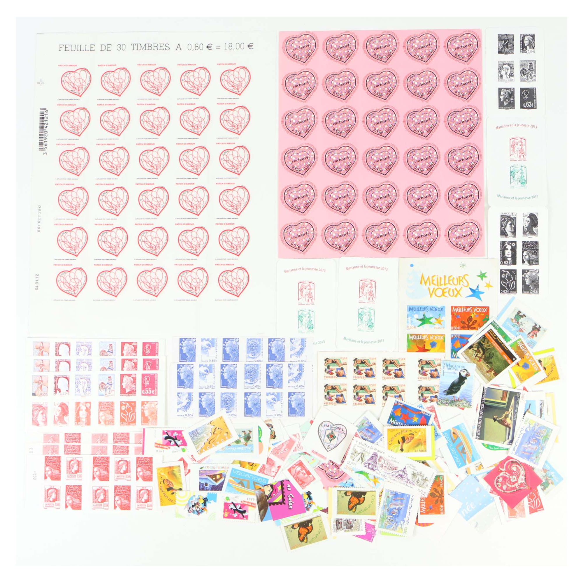 LOT DE TIMBRES AUTOADHÉSIFS FRANCE EN EUROS NEUFS POUR AFFRANCHIR, FACIALE 206€