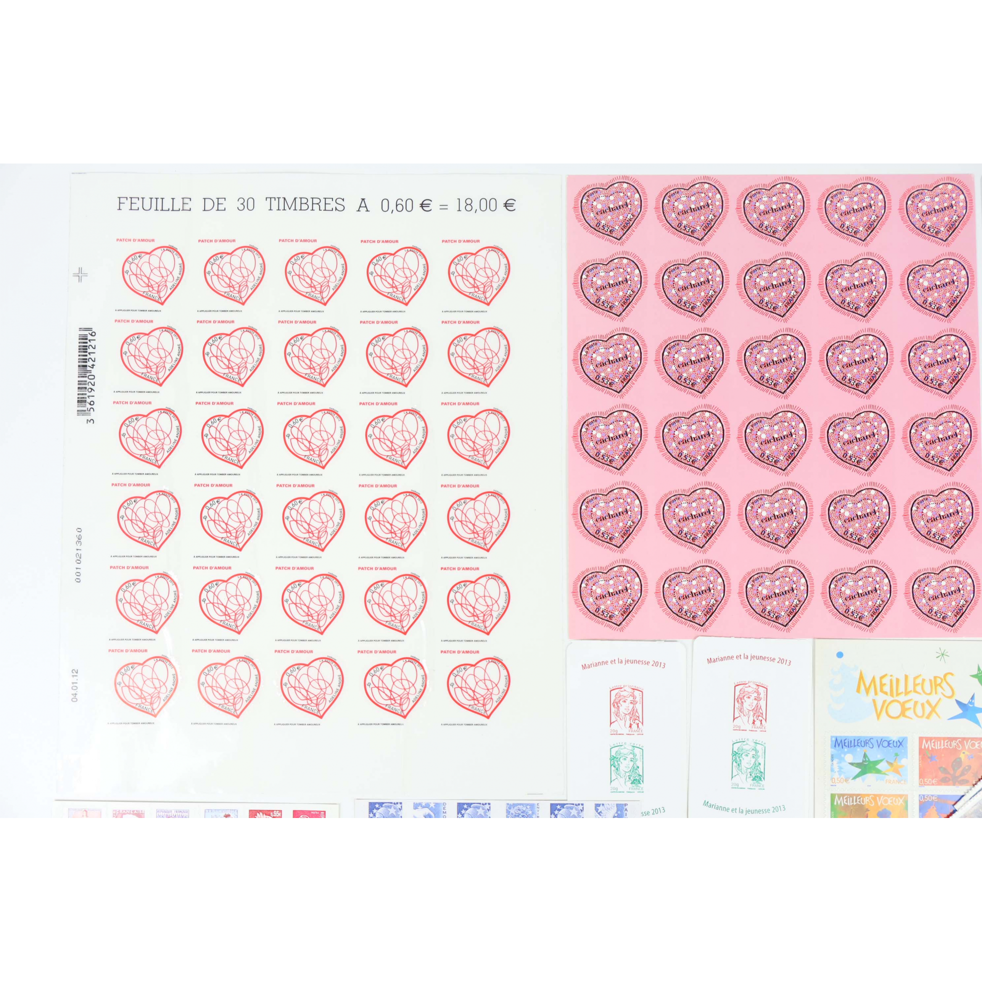 LOT DE TIMBRES AUTOADHÉSIFS FRANCE EN EUROS NEUFS POUR AFFRANCHIR, FACIALE 206€