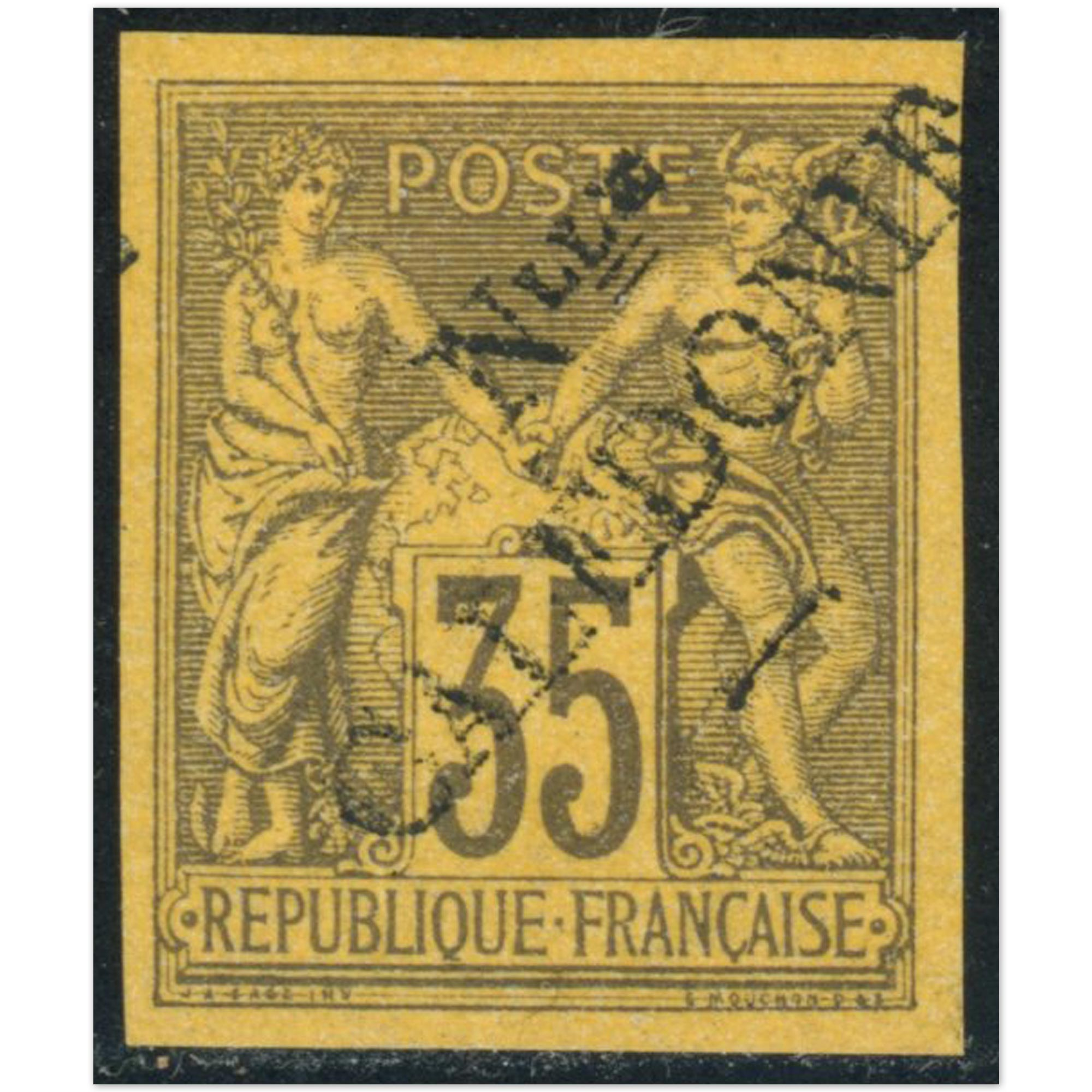 NOUVELLE CALÉDONIE COLONIES FRANÇAISES N°18 TIMBRE OBLITÉRÉ SIGNÉ BRUN
