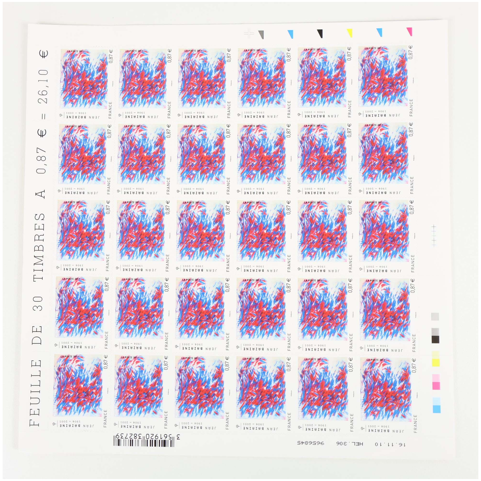 FRANCE LOT DE TIMBRES AUTOADHÉSIFS AVEC FEUILLES COMPLÈTES BELLE FACIALE