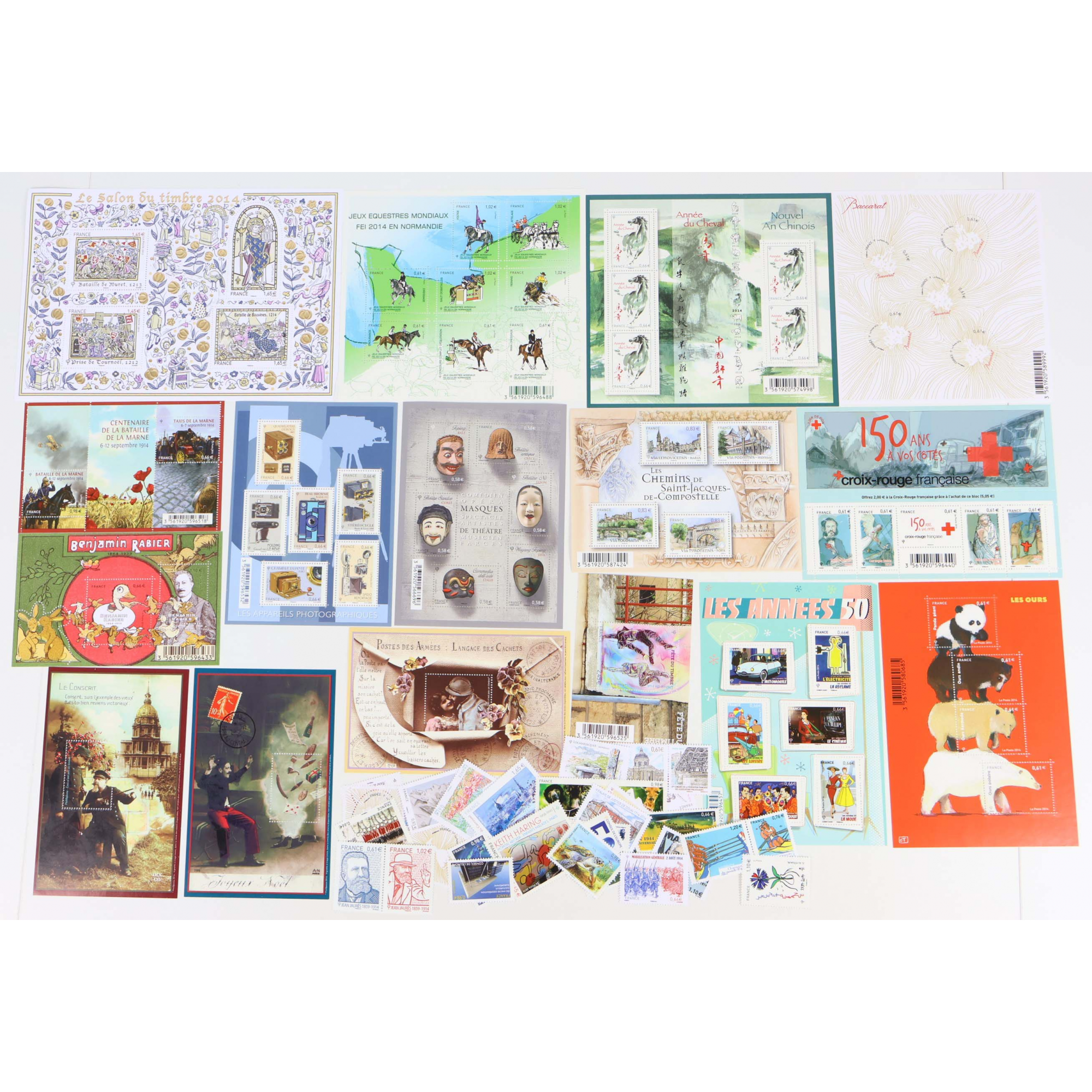 FRANCE LOT DE TIMBRES ET BLOCS-FEUILLET DE 2014 TIMBRES NEUFS** FACIALE 64€