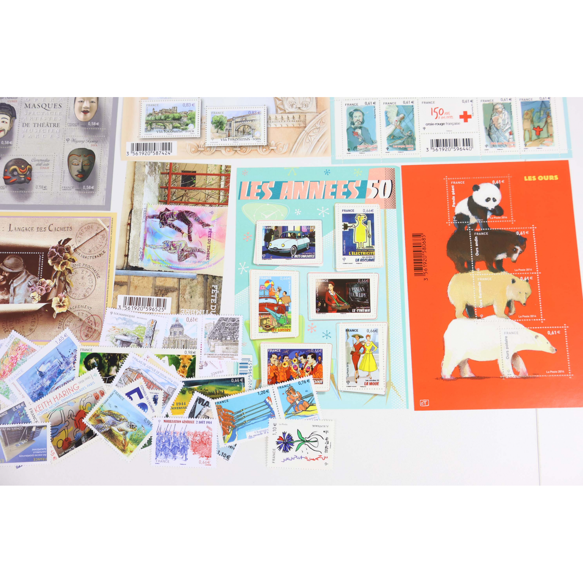 FRANCE LOT DE TIMBRES ET BLOCS-FEUILLET DE 2014 TIMBRES NEUFS** FACIALE 64€