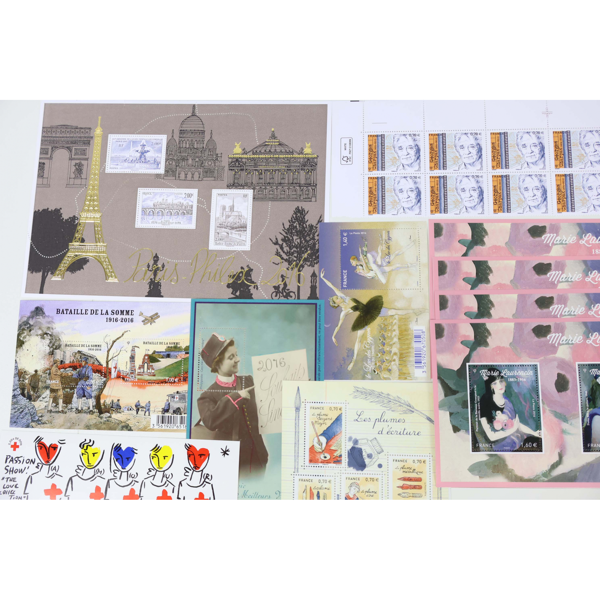 FRANCE LOT DE TIMBRES ET BLOCS-FEUILLET DE 2016 TIMBRES NEUFS** FACIALE 113€