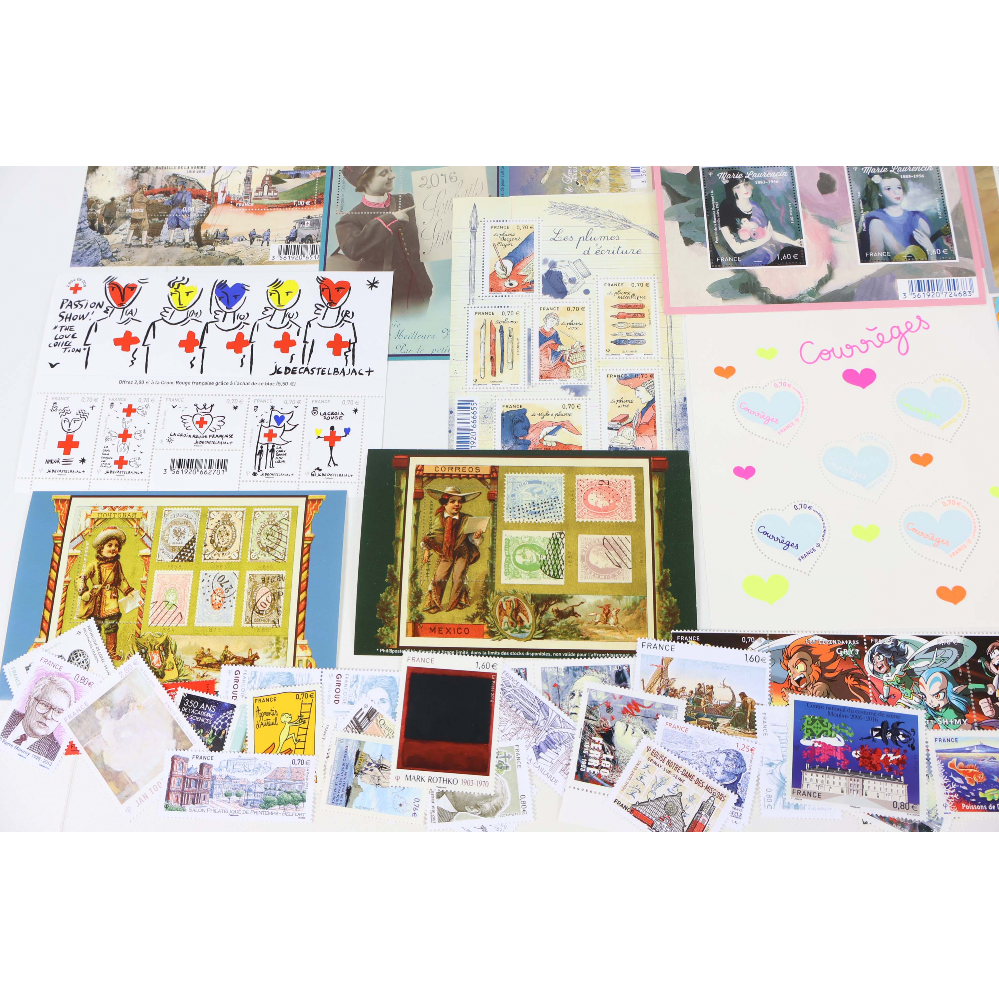 FRANCE LOT DE TIMBRES ET BLOCS-FEUILLET DE 2016 TIMBRES NEUFS** FACIALE 113€