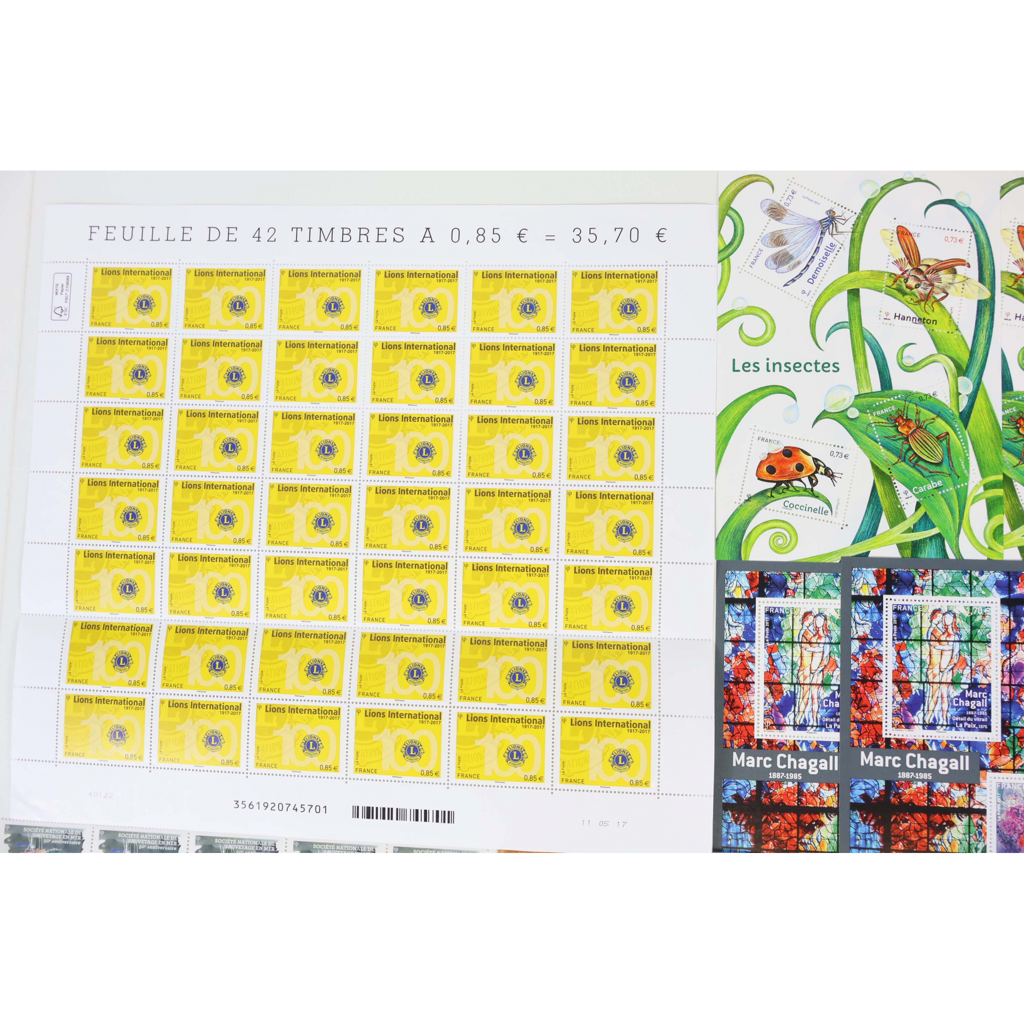 FRANCE LOT DE TIMBRES ET BLOCS-FEUILLET DE 2017 TIMBRES NEUFS** FACIALE 100€