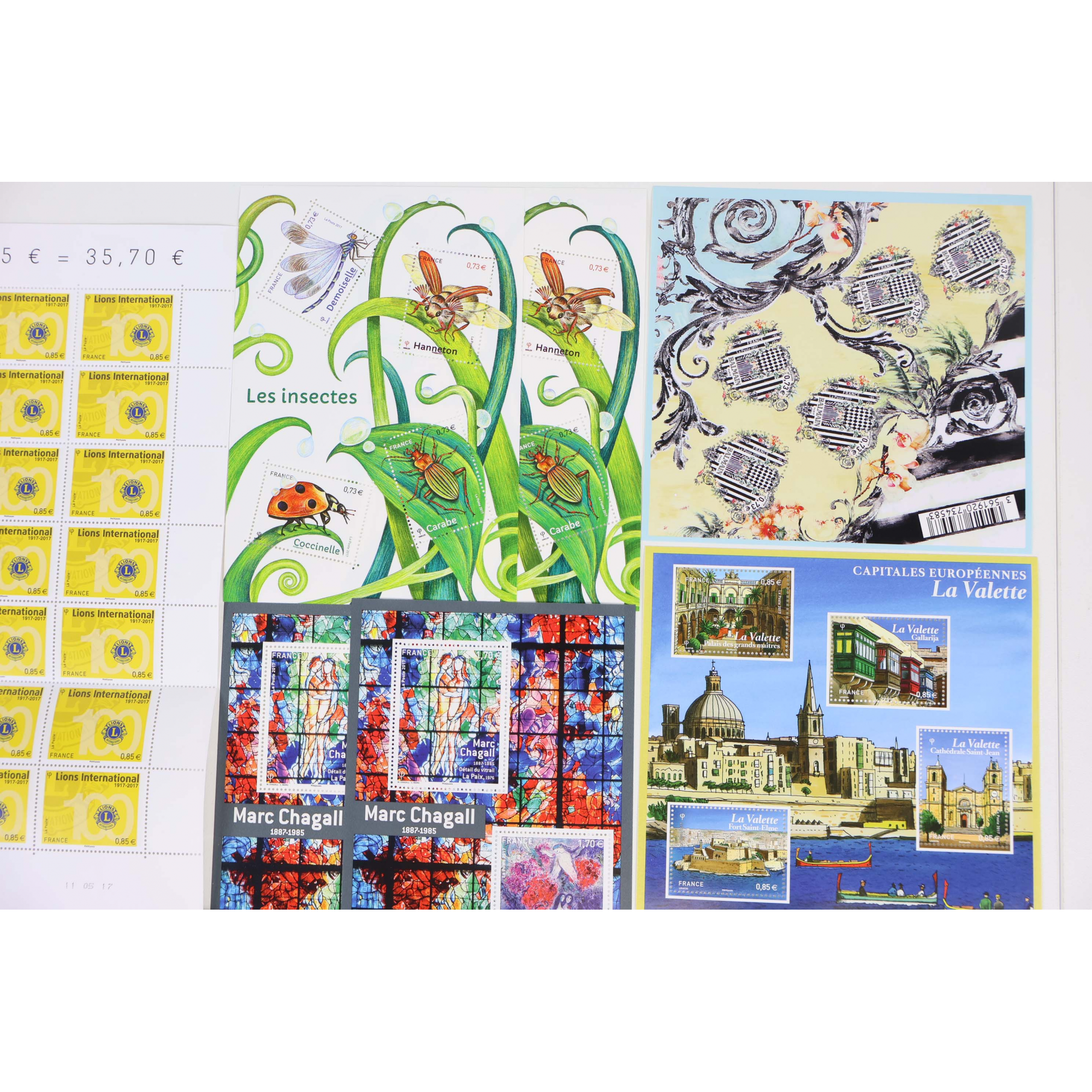 FRANCE LOT DE TIMBRES ET BLOCS-FEUILLET DE 2017 TIMBRES NEUFS** FACIALE 100€