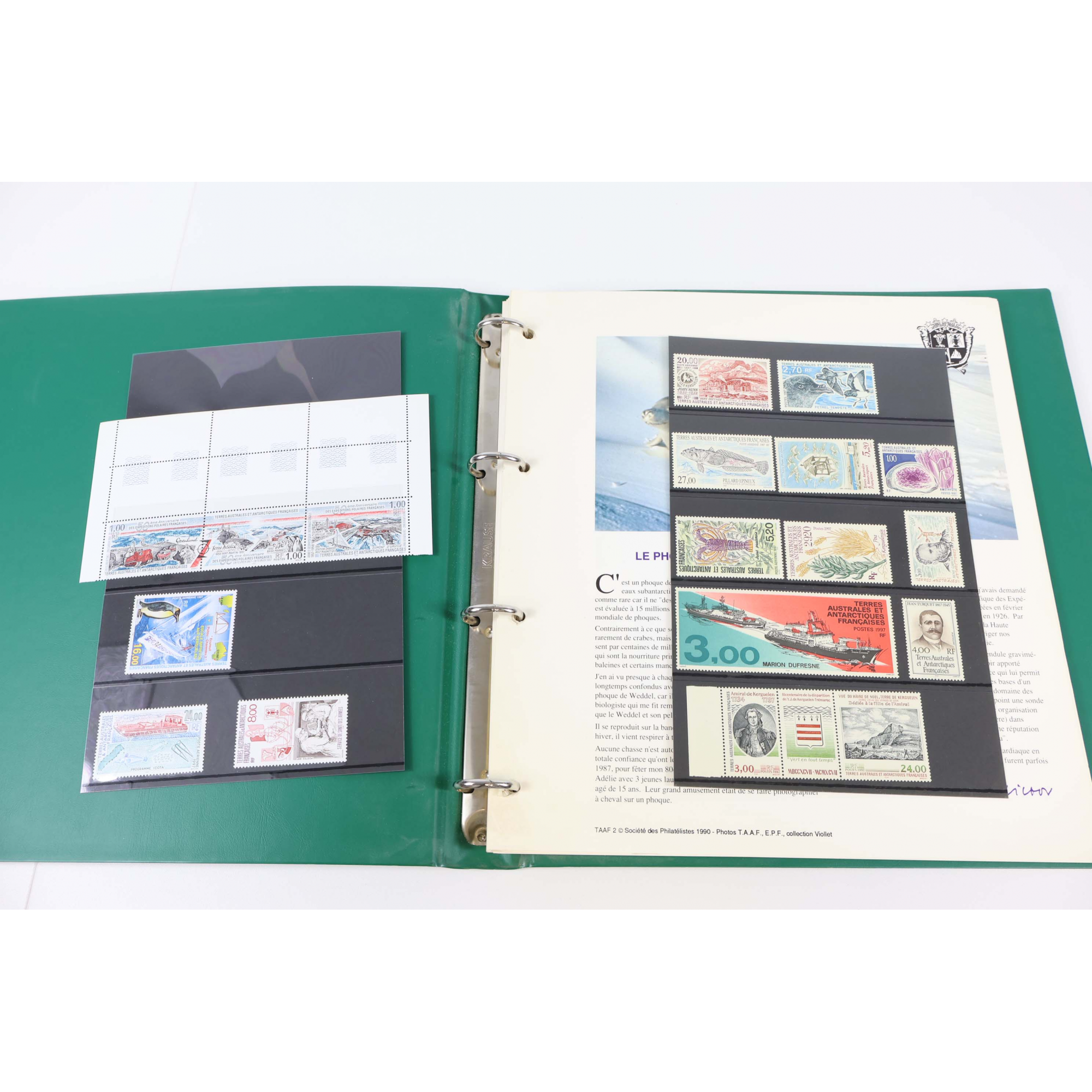 TAAF TIMBRES-POSTE CLASSEUR SOCIÉTÉ DES PHILATÉLISTES AVEC QQUES TIMBRES NEUFS