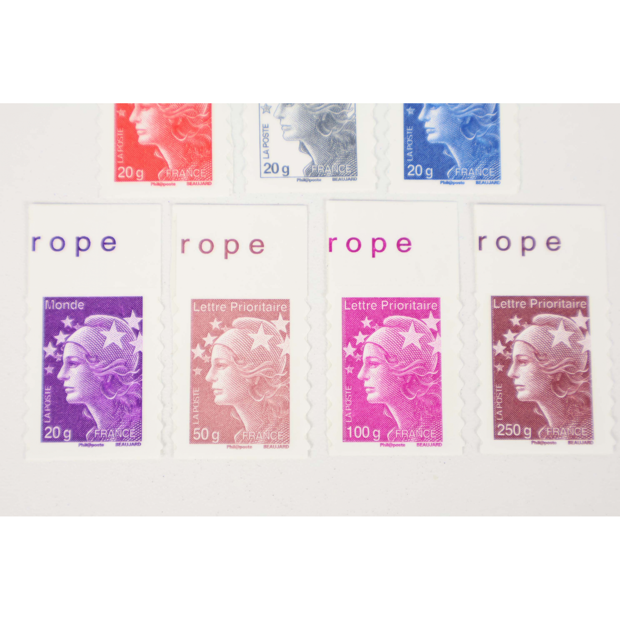 TIMBRES FRANCE AUTOADHÉSIFS MARIANNES 590 À 596 AVEC BORD DE FEUILLE, ANNÉE 2011