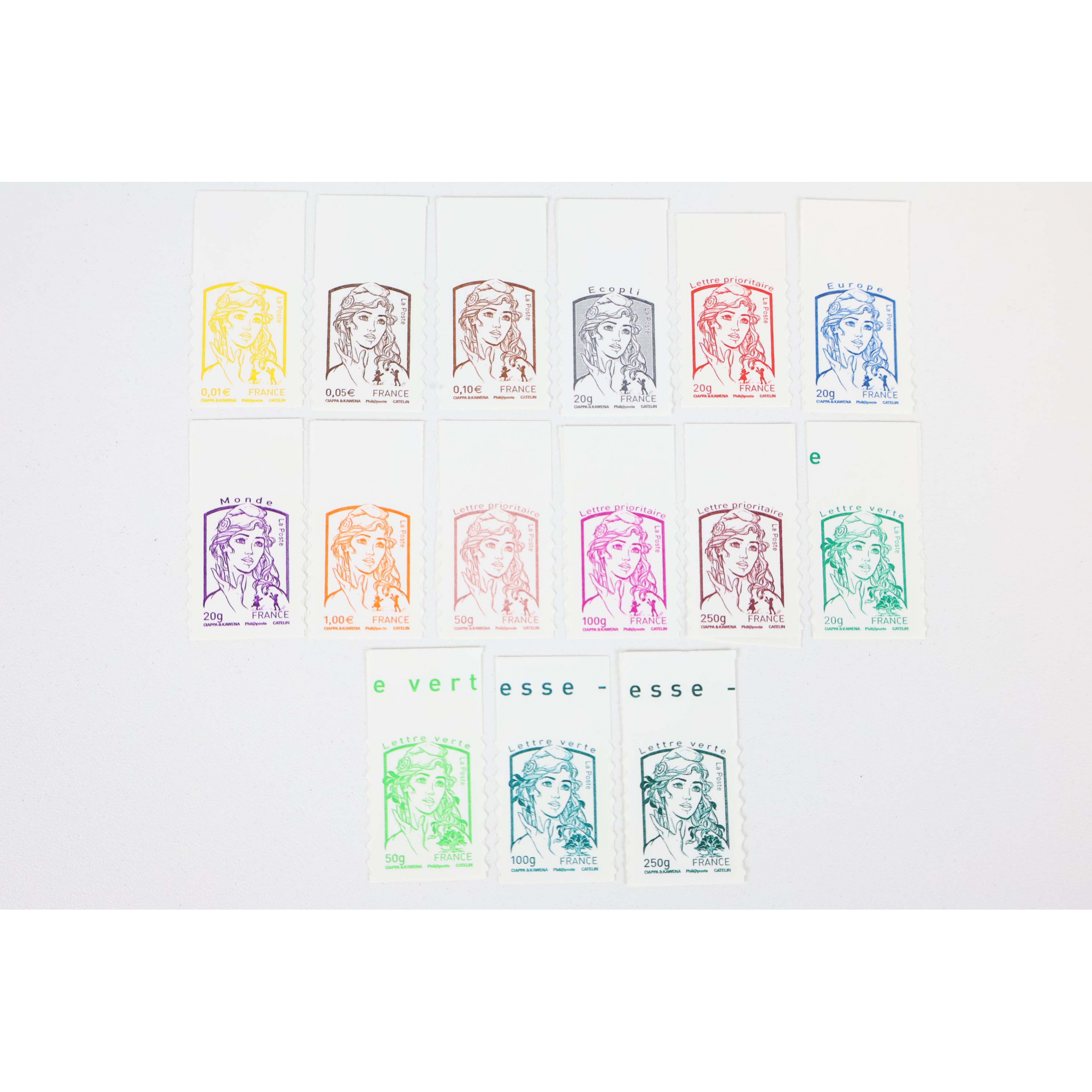 TIMBRES FRANCE AUTOADHÉSIFS MARIANNES CIAPPA / KAWENA N° 847 À 861 AVEC BDF 2013