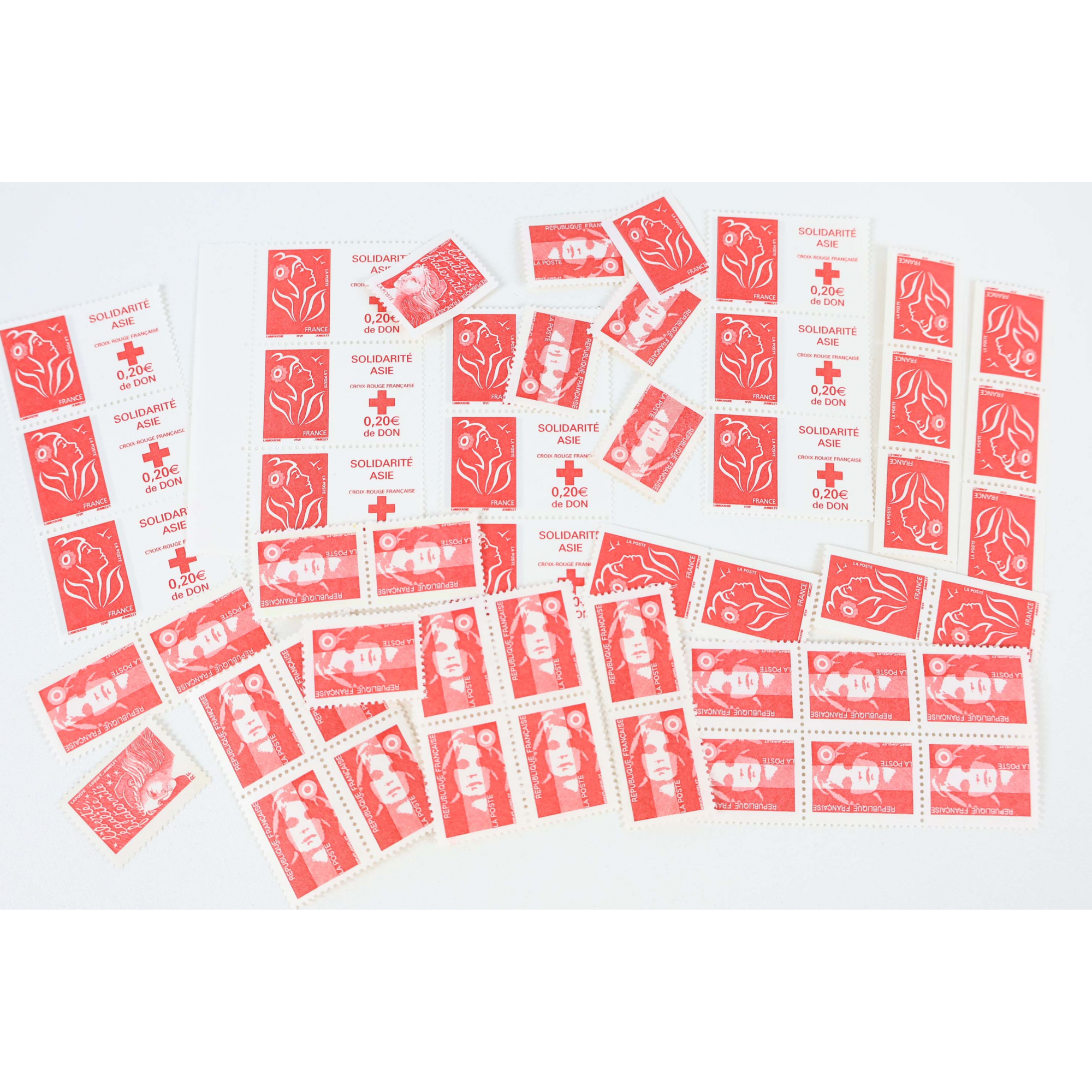 LOT DE 50 TIMBRES A VALIDITÉ PERMANENTE, MARIANNES ROUGES VP LETTRES 20G FRANCE