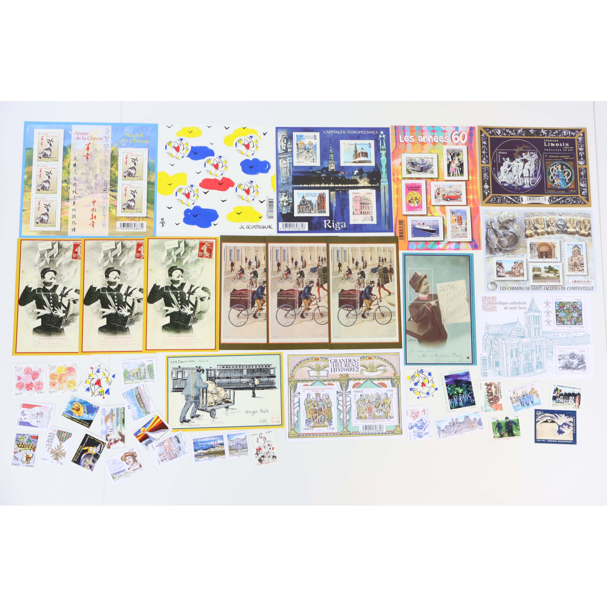 FRANCE LOT DE TIMBRES ET BLOCS-FEUILLET DE 2015 TIMBRES NEUFS** FACIALE 54€