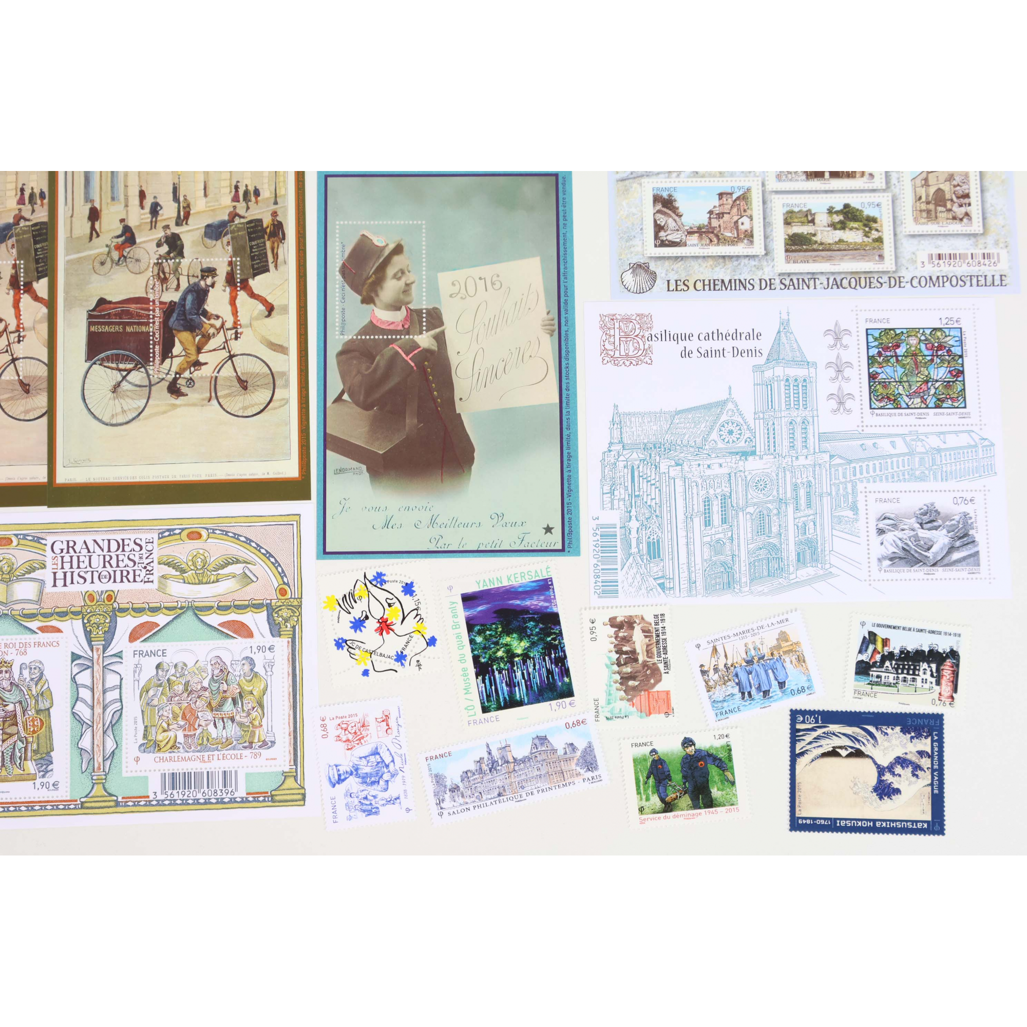 FRANCE LOT DE TIMBRES ET BLOCS-FEUILLET DE 2015 TIMBRES NEUFS** FACIALE 54€