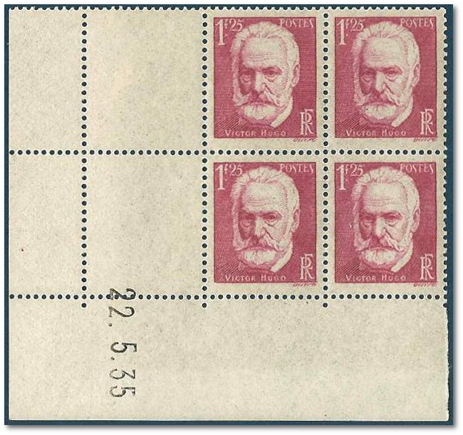 Coin Daté Victor Hugo timbre poste  n°304 année 1935