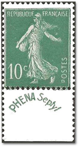 vignette publicitaire Phéna sur timbre poste type semeuse fond plein n° 188