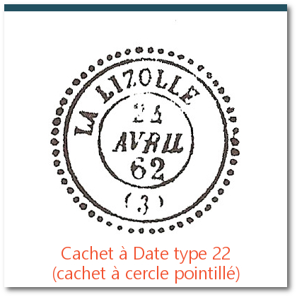 cachet à date à cercle perlé ou pointillé type 22, oblitération des premiers timbres français
