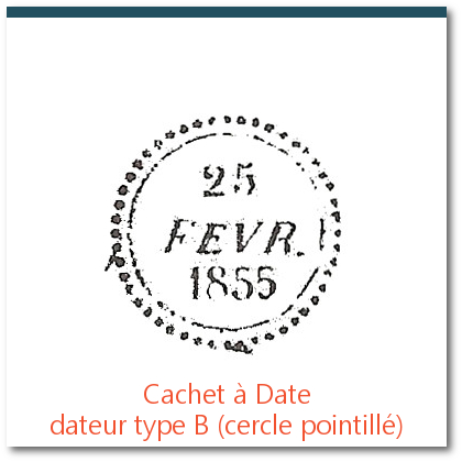 cachet à date bloc dateur type B cercle perlé ou pointillé, oblitération des premiers timbres français